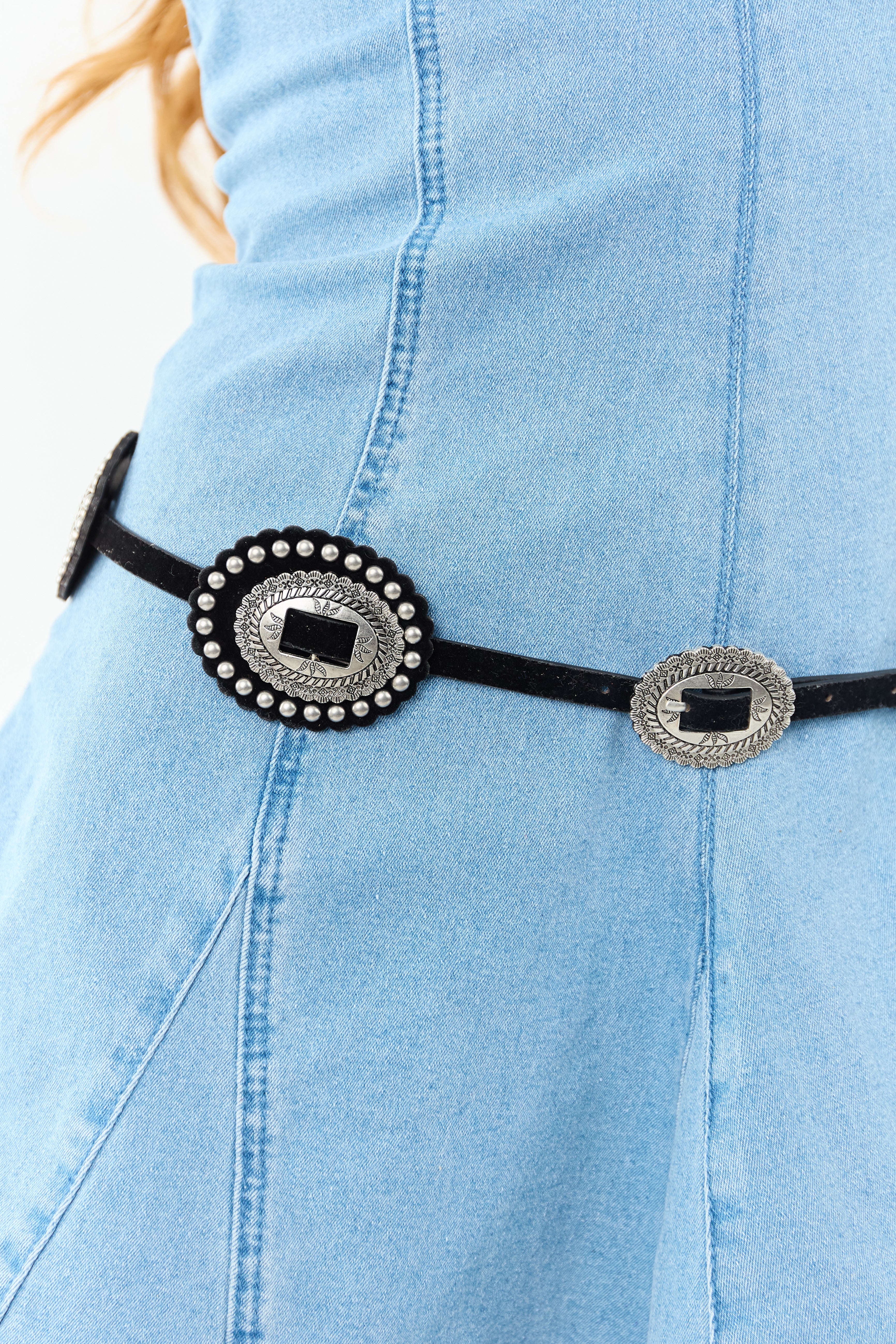 Black Faux Leather Concho Disc Belt - Image 2
