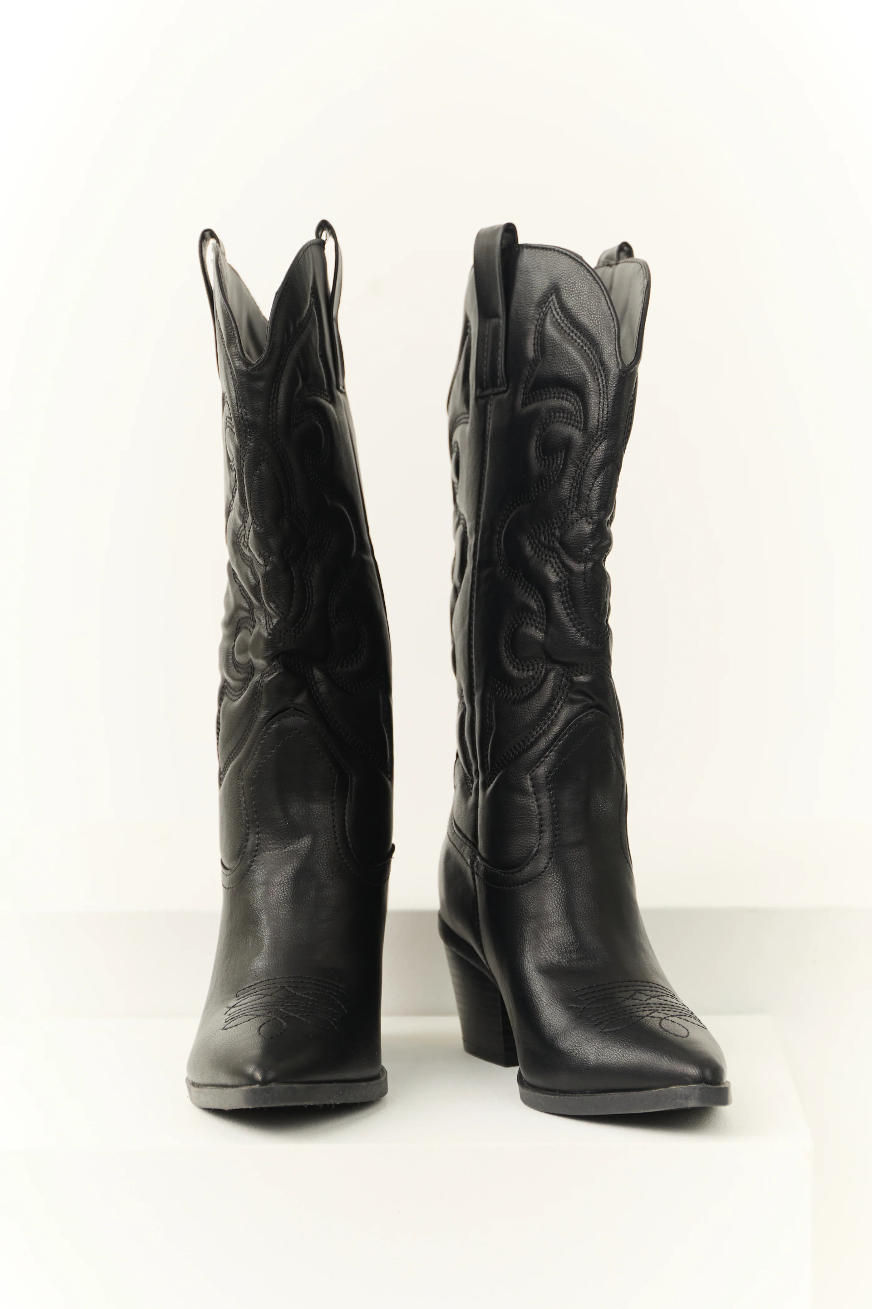 Black Faux Leather Pointed Toe Western Boots - Image 2