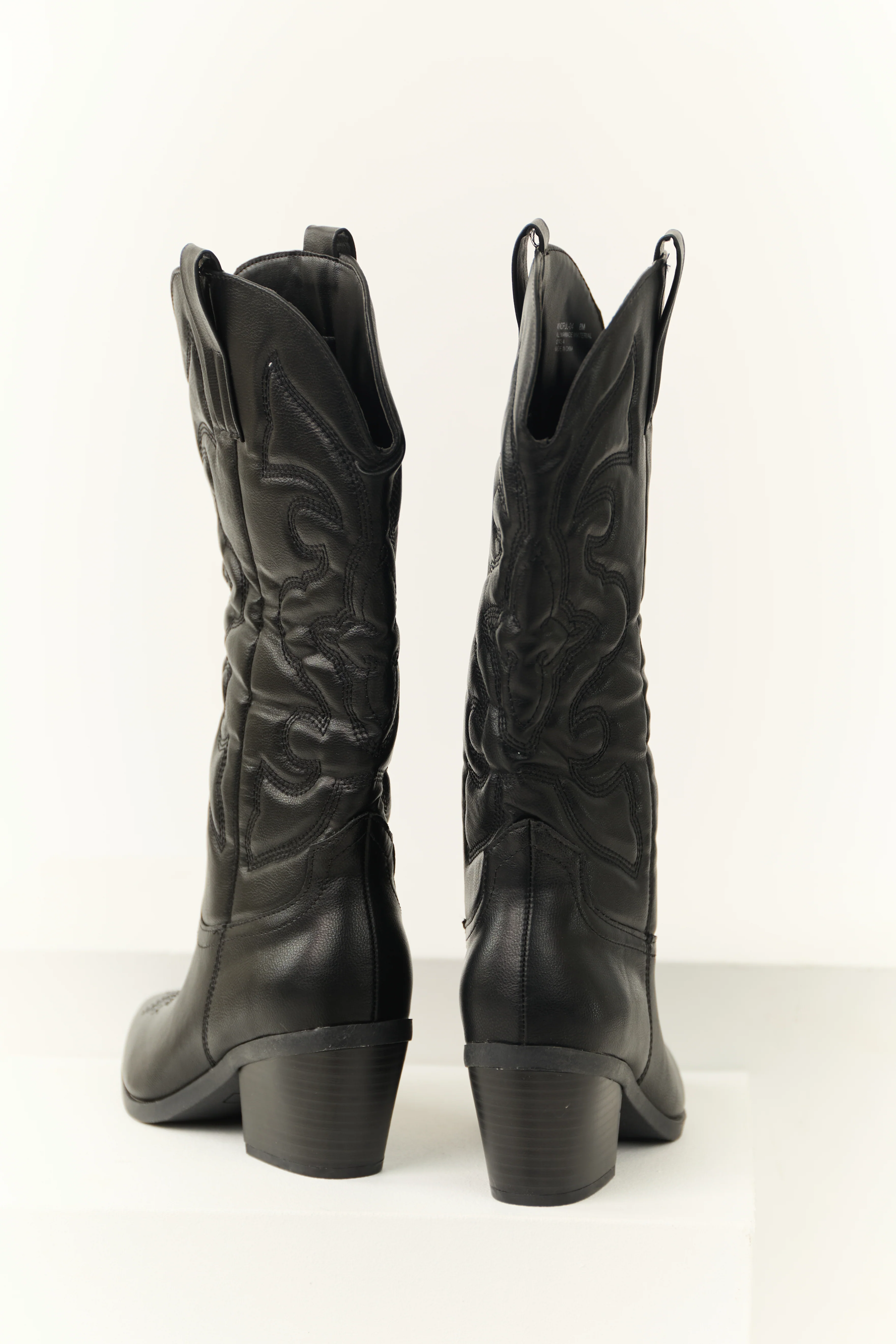 Black Faux Leather Pointed Toe Western Boots - Image 3