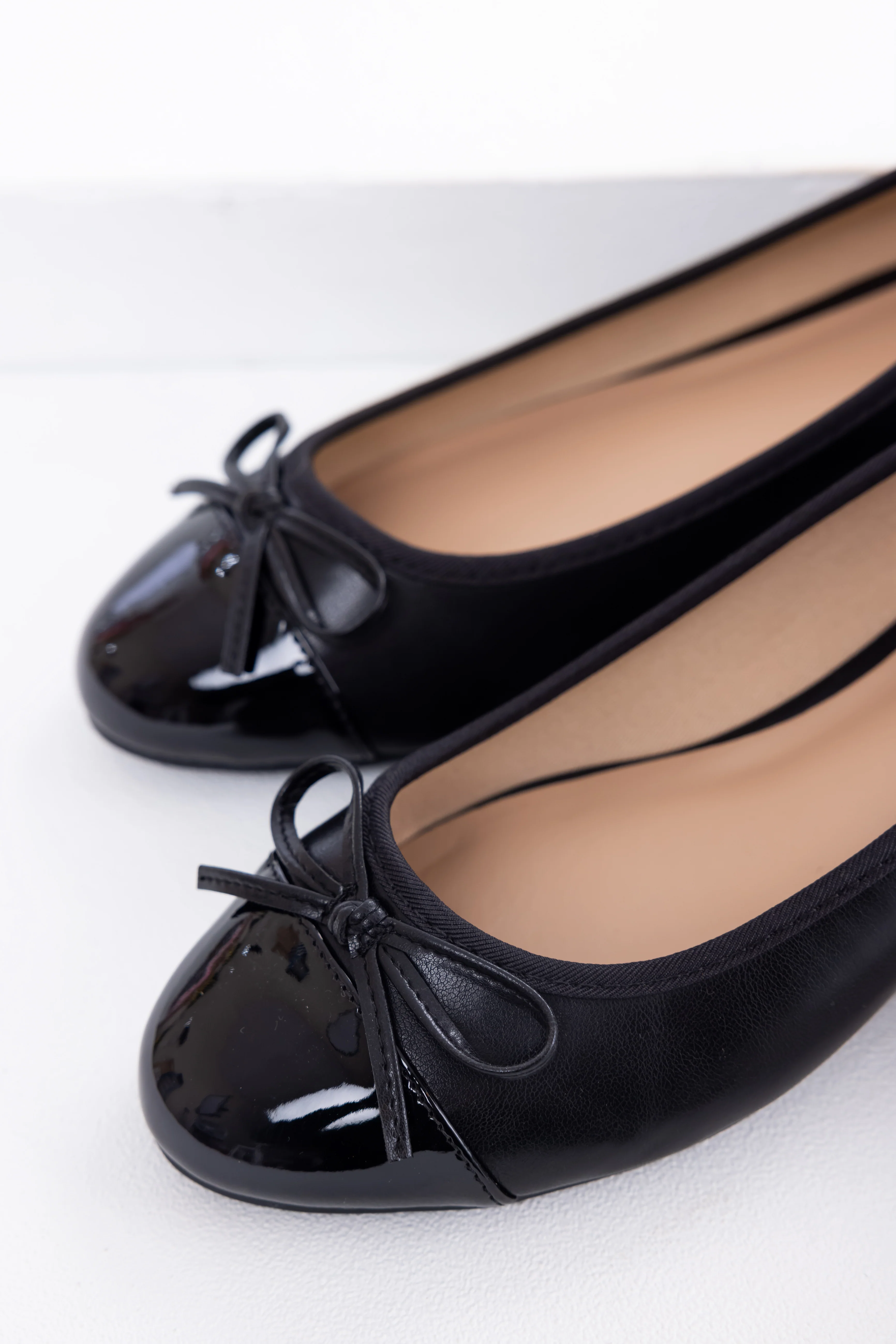 Black Faux Leather Shiny Toe Ballerina Flats - Image 5