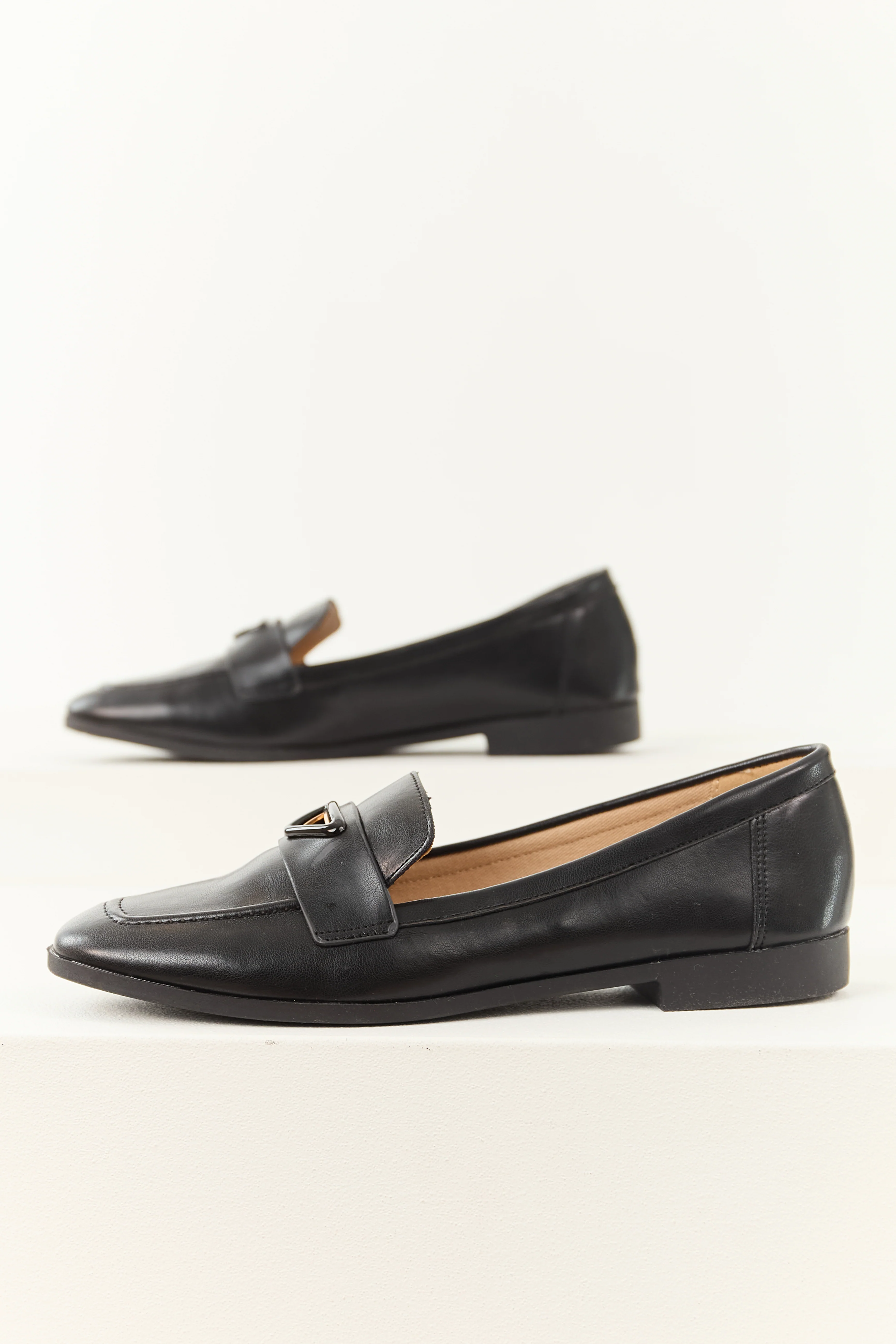 Black Faux Leather Slip On Penny Loafers - Image 2