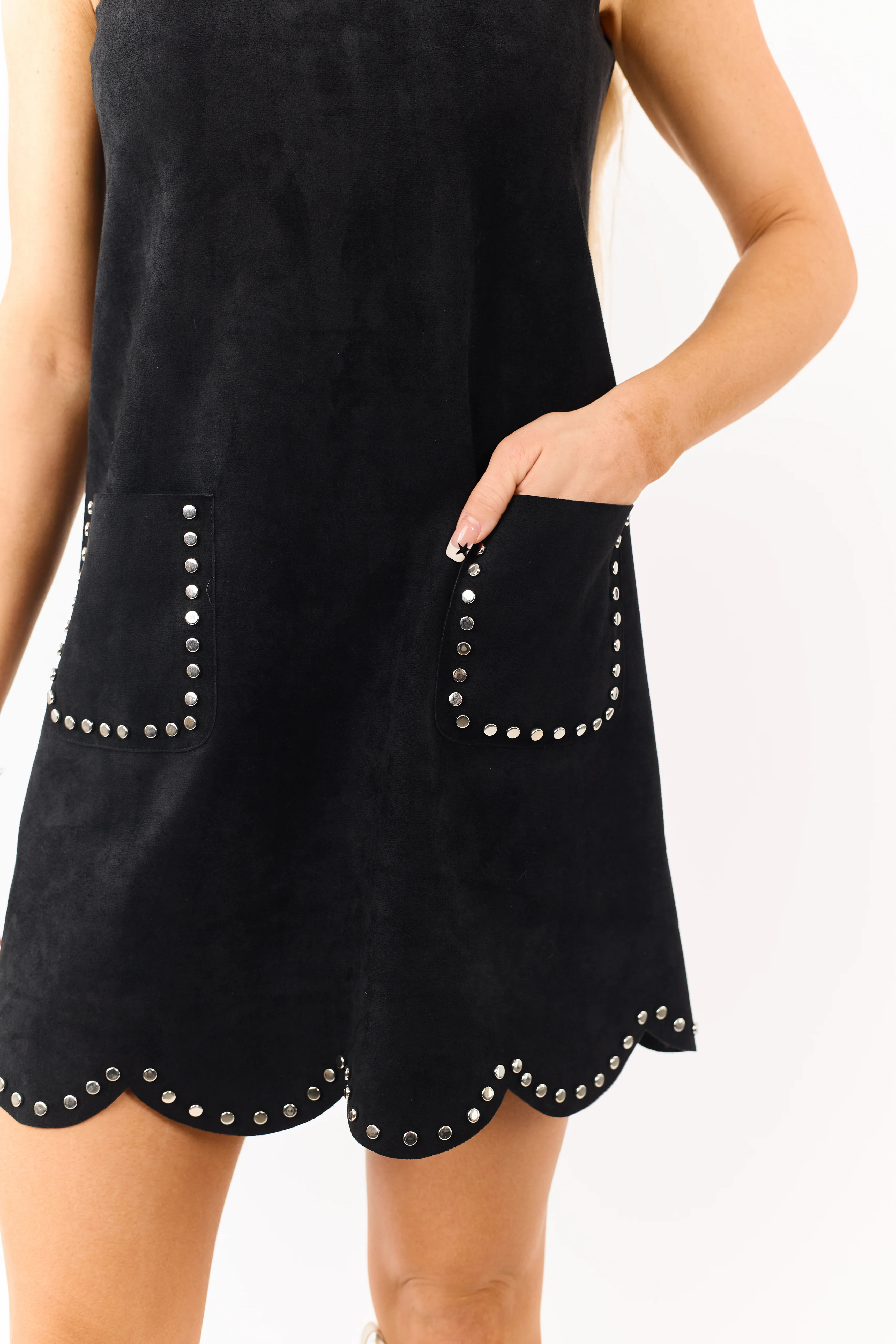 Black Faux Suede Studded Sleeveless Mini Dress - Image 6
