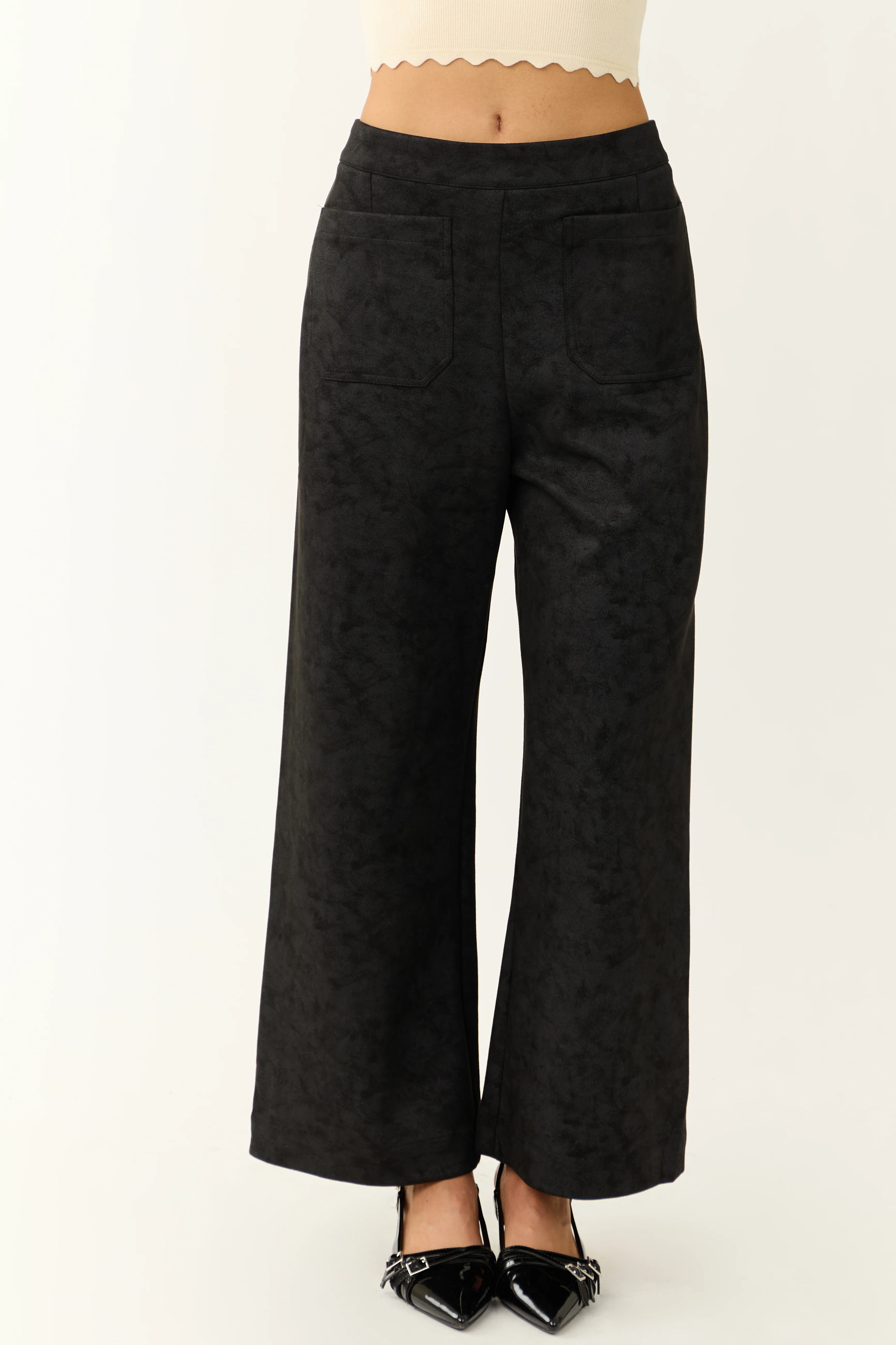 Black Faux Suede Wide Leg Pants - Image 2