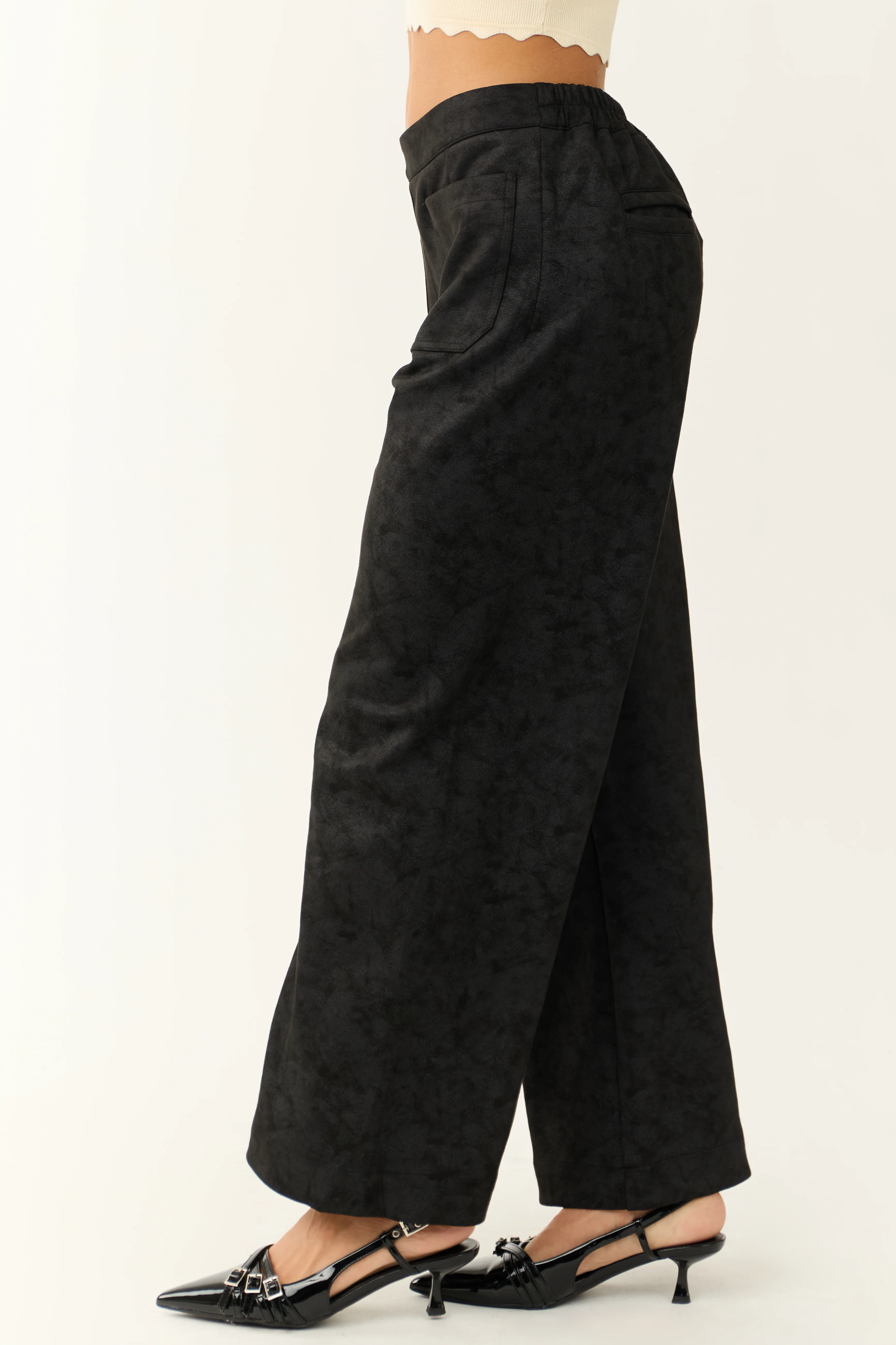 Black Faux Suede Wide Leg Pants - Image 3