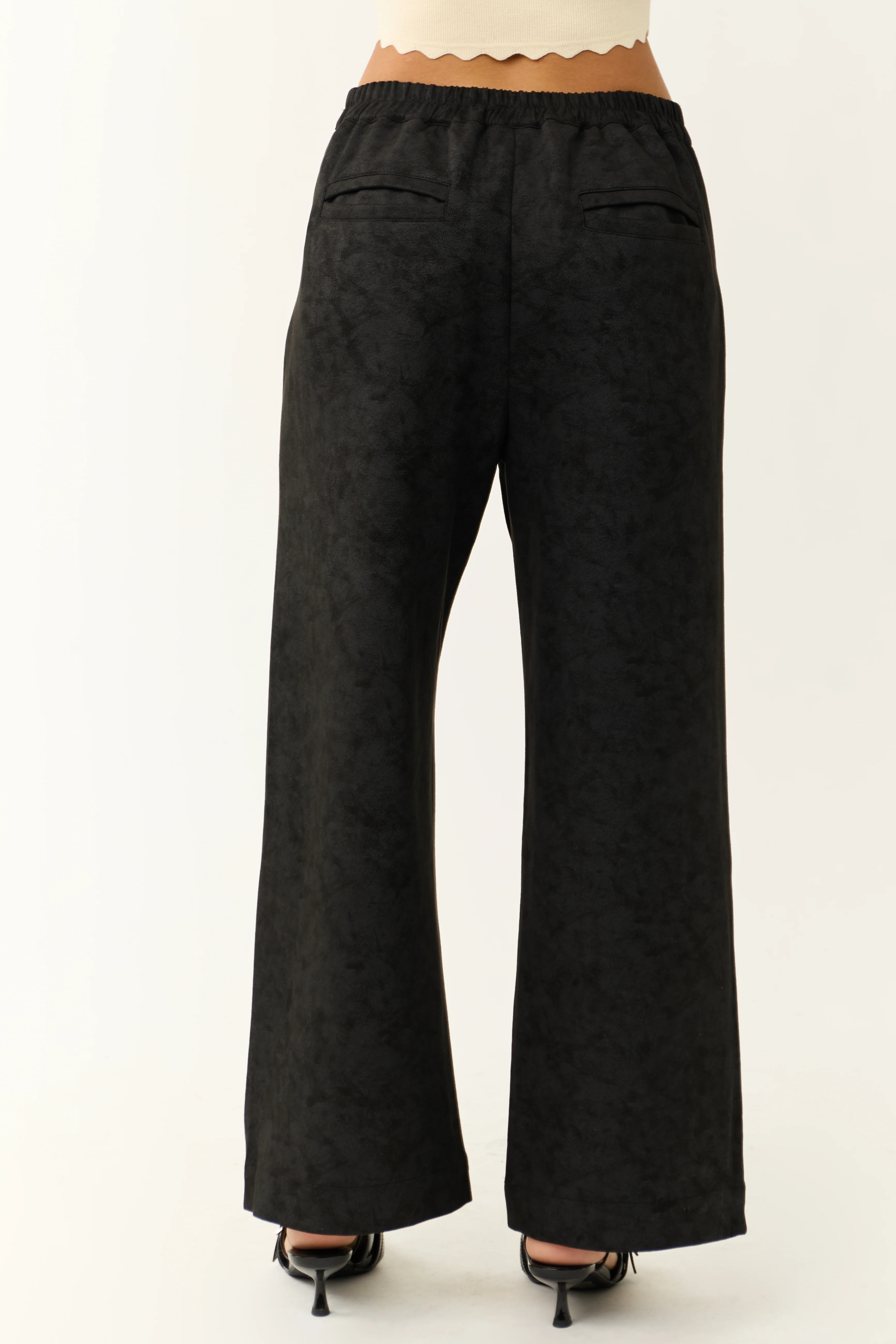Black Faux Suede Wide Leg Pants - Image 4