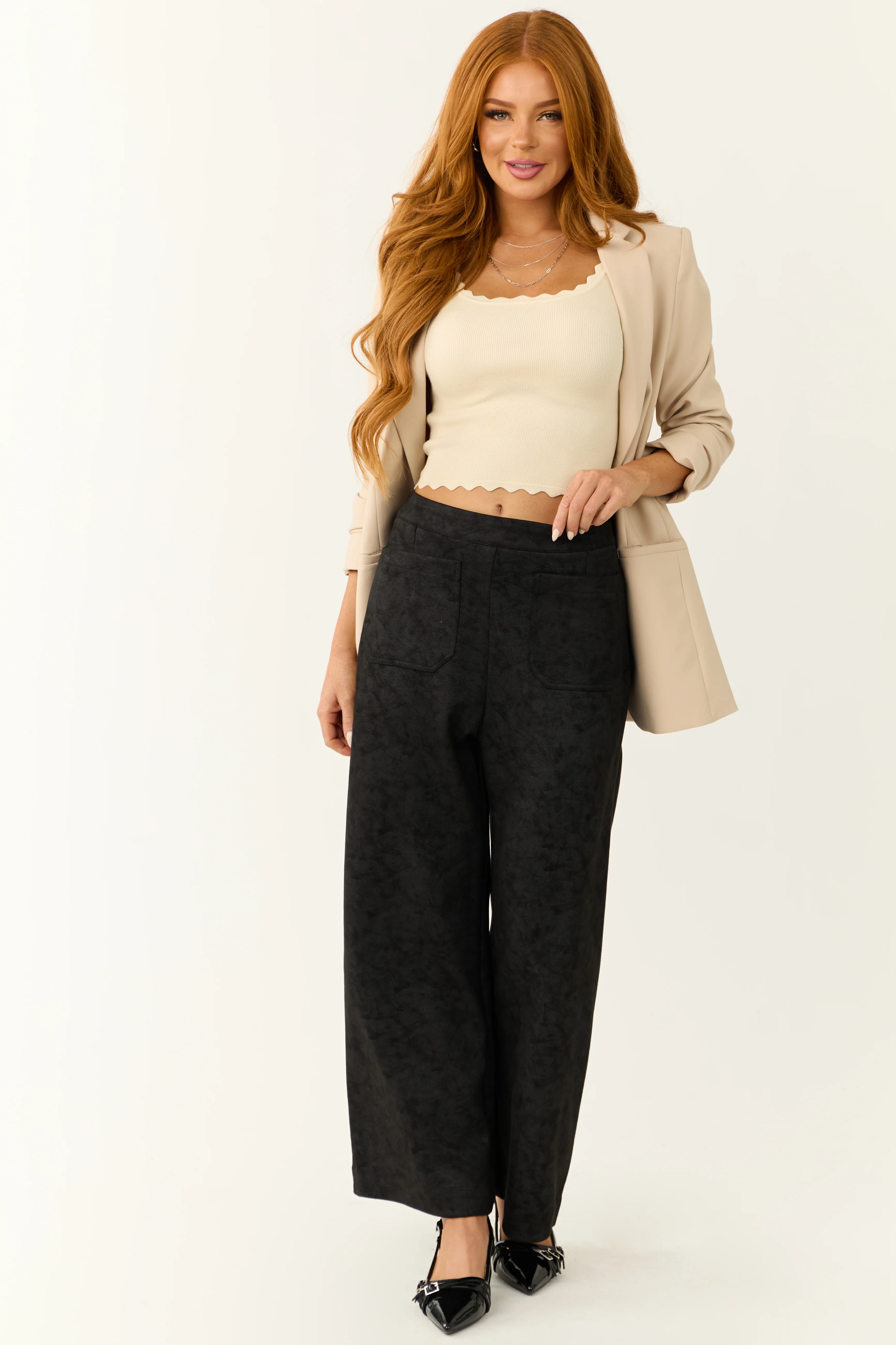 Black Faux Suede Wide Leg Pants - Image 5