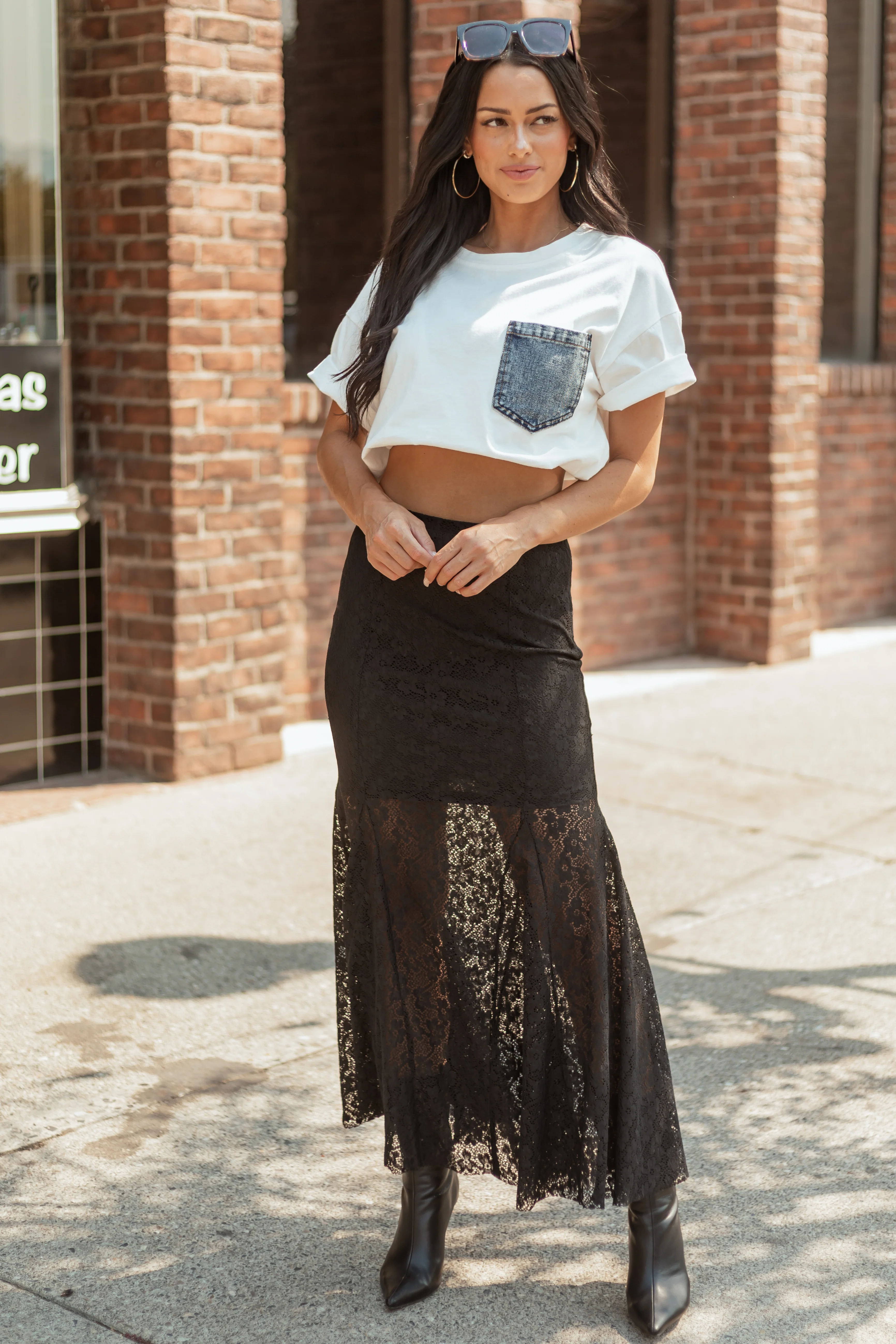 Black Floral Lace Mermaid Hem Maxi Skirt - Image 6