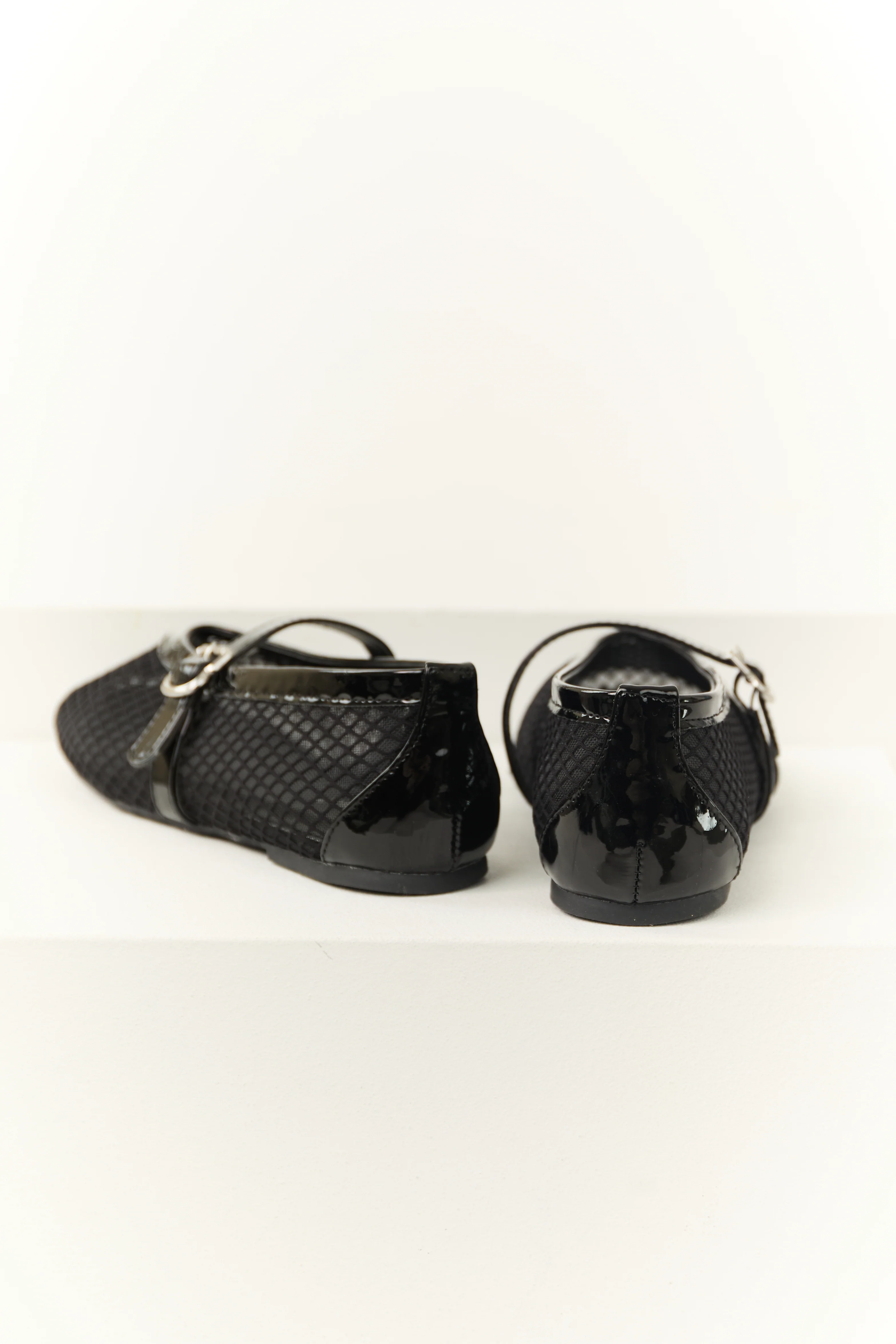 Black Geometric Mesh Rounded Toe Flats - Image 3