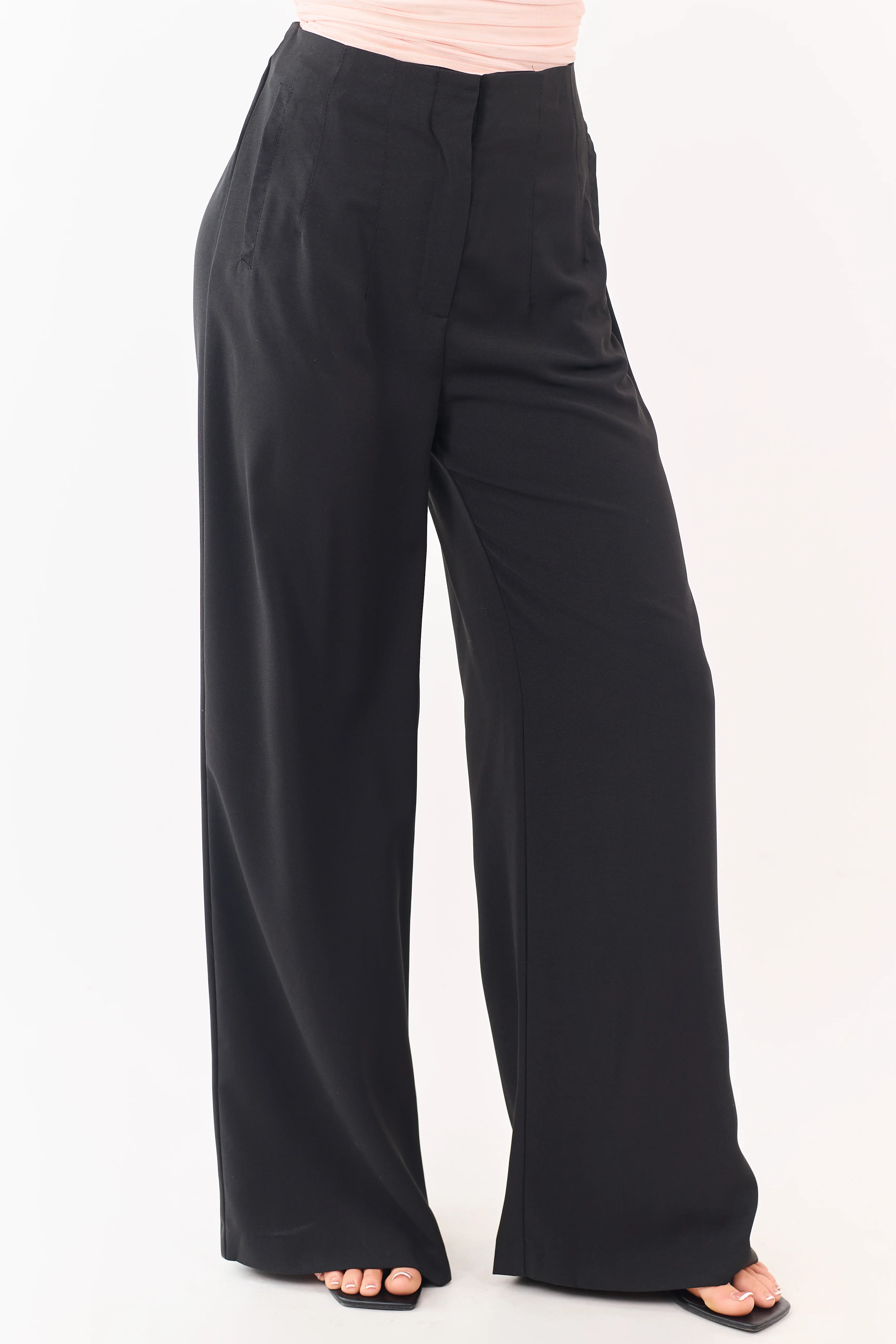 Black High Waisted Flowy Wide Leg Pants - Image 2