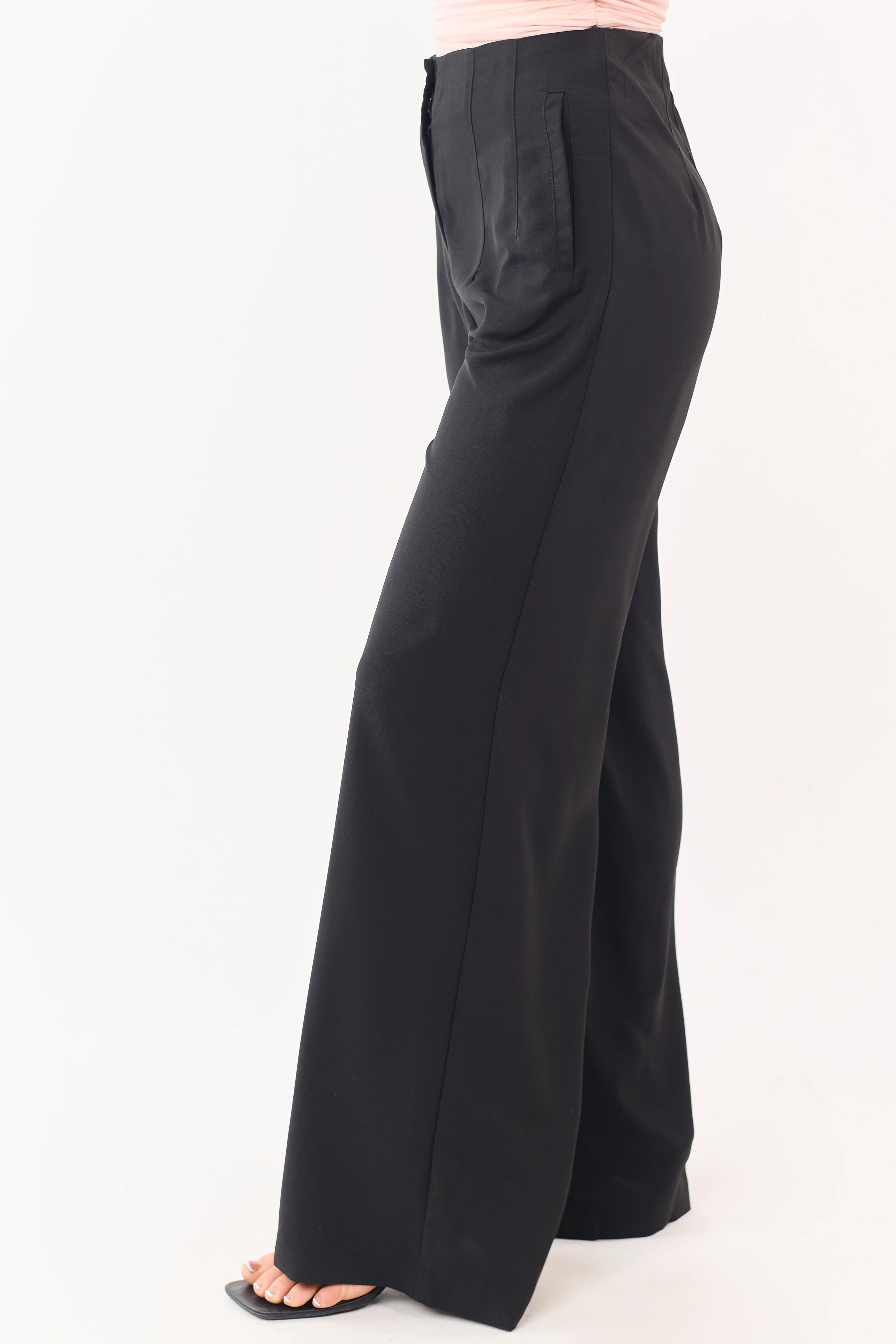 Black High Waisted Flowy Wide Leg Pants - Image 3