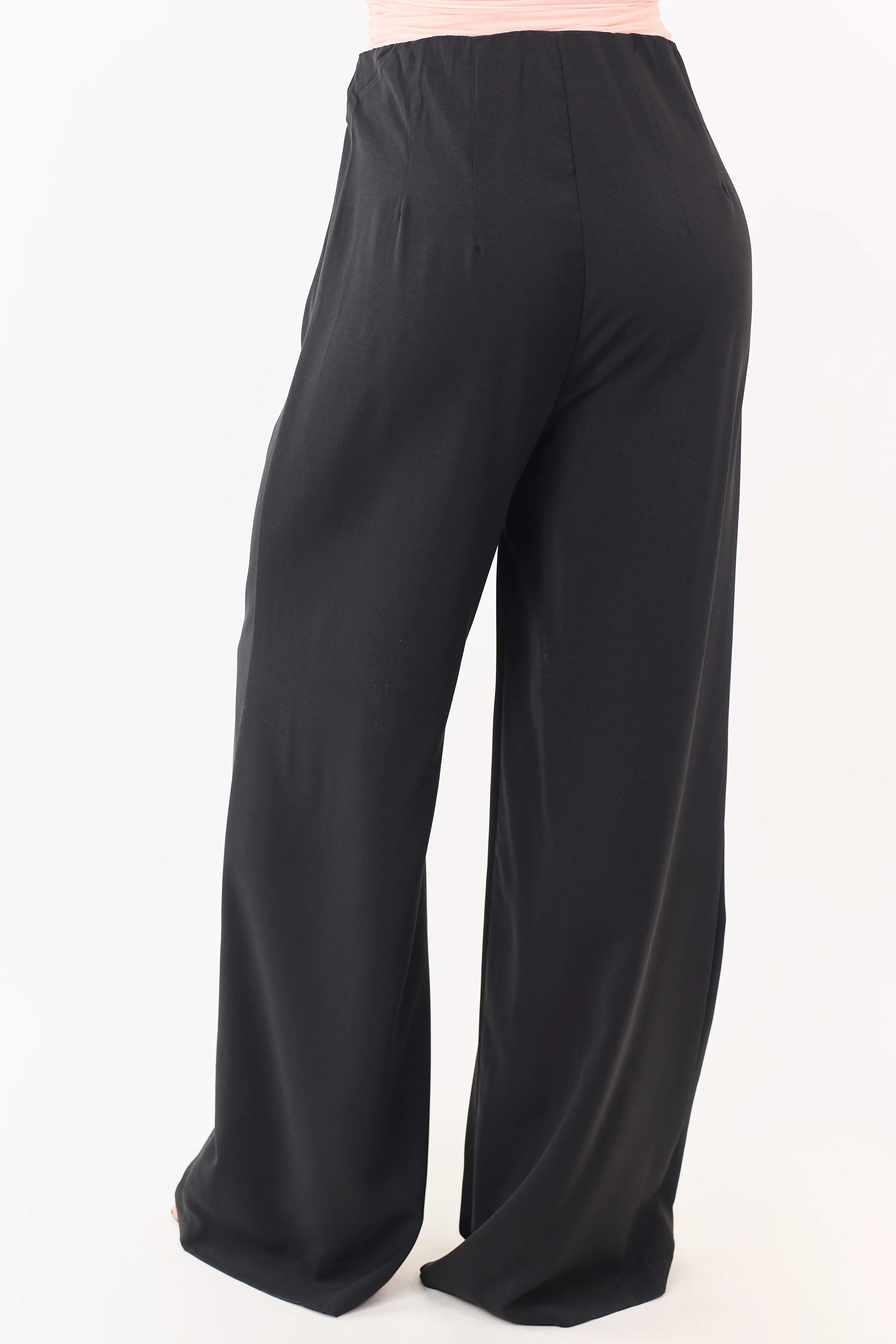 Black High Waisted Flowy Wide Leg Pants - Image 4