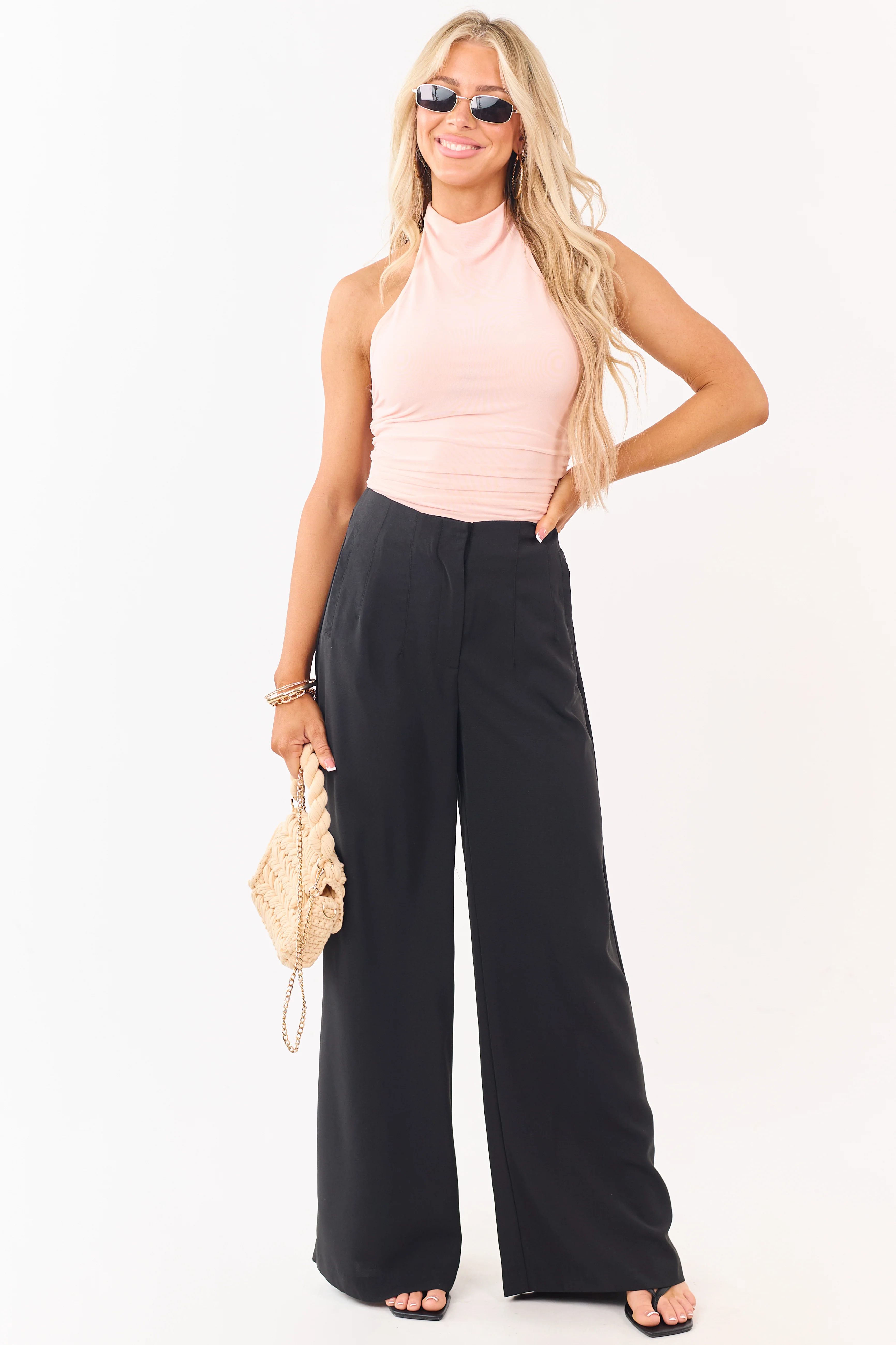 Black High Waisted Flowy Wide Leg Pants - Image 5