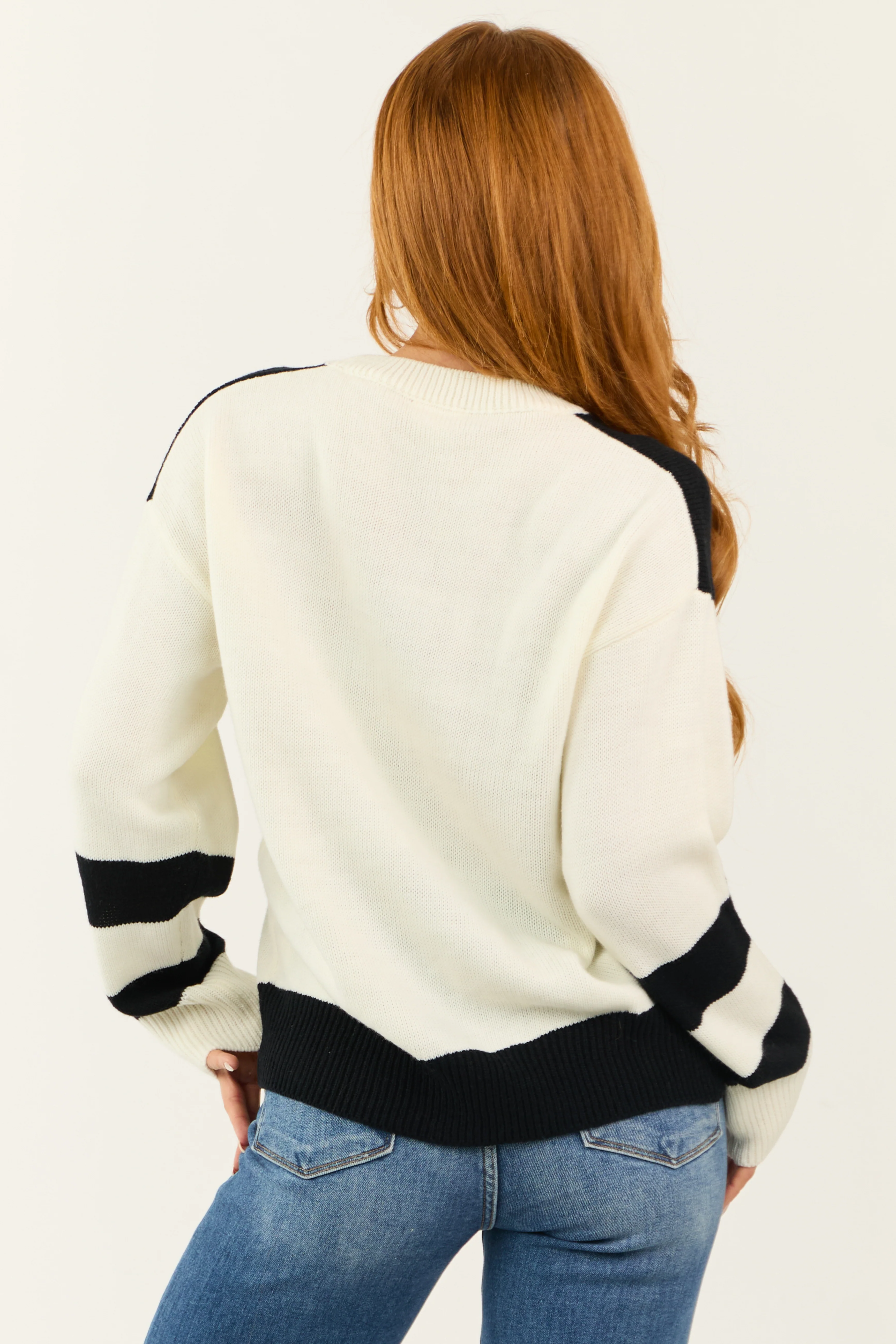 Black and Ivory 'Ski Club' Striped Knit Sweater - Image 6