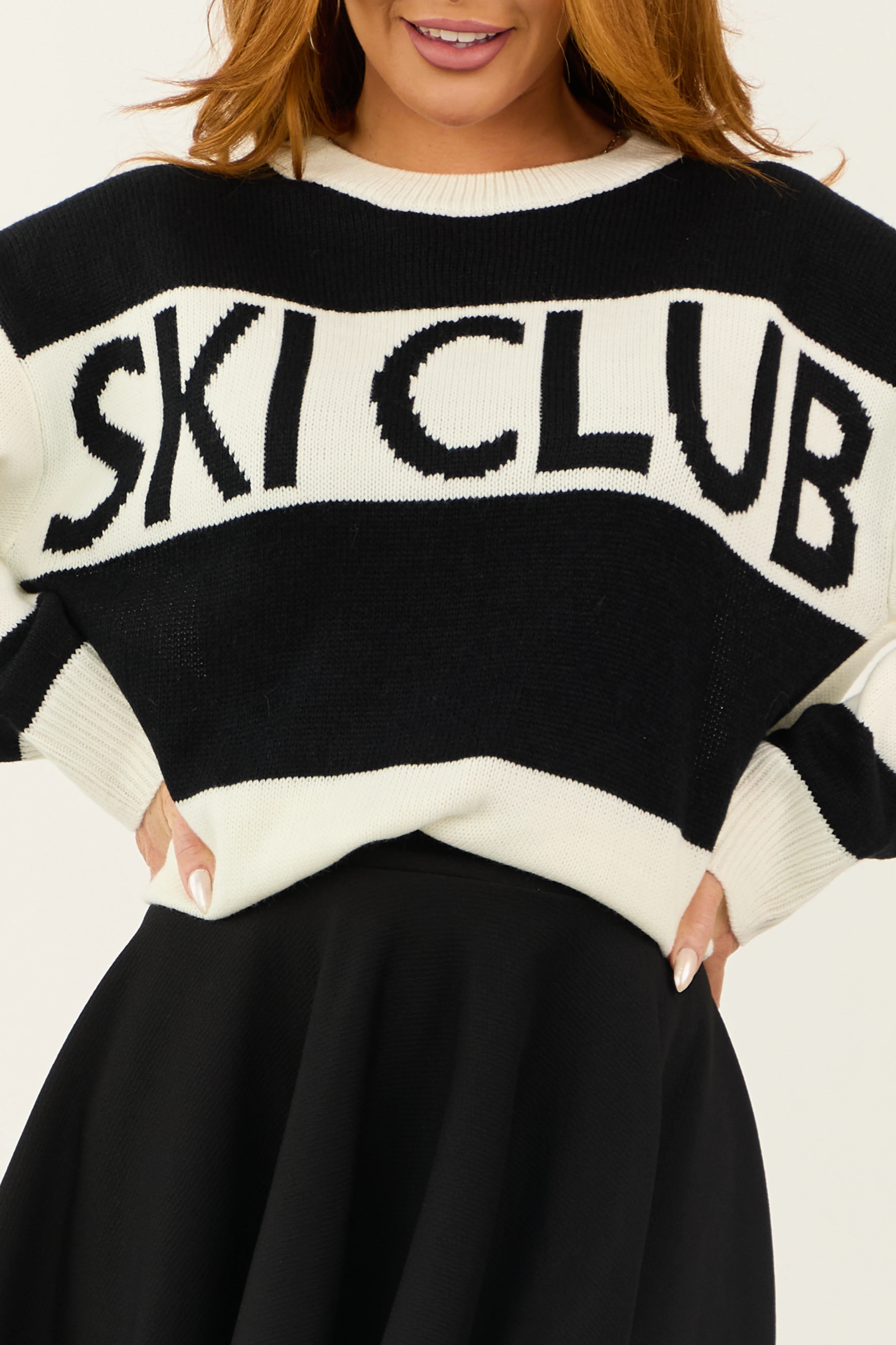 Black and Ivory 'Ski Club' Striped Knit Sweater - Image 7