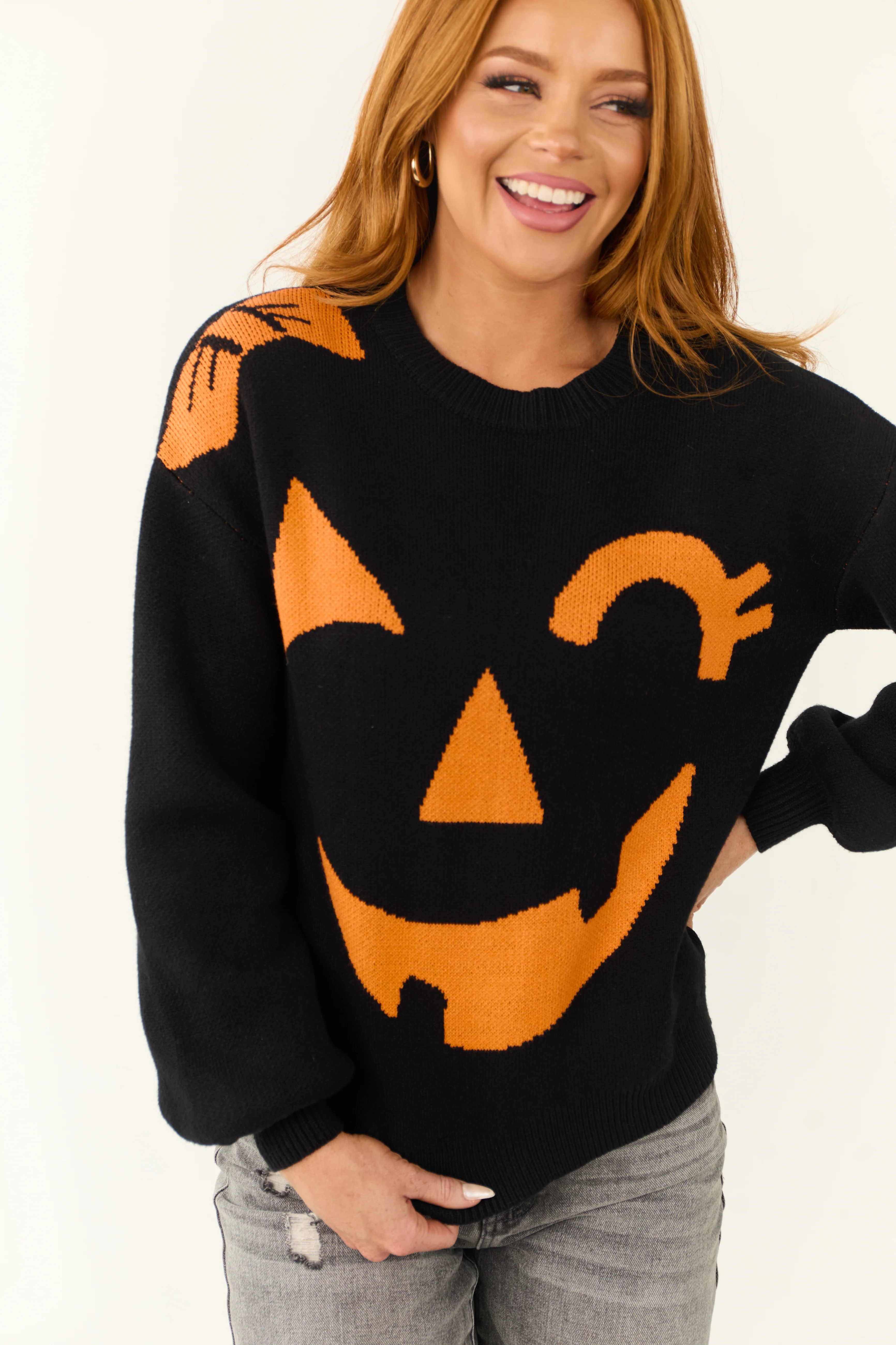 Black Jack-O-Lantern Graphic Soft Knit Sweater - Image 6