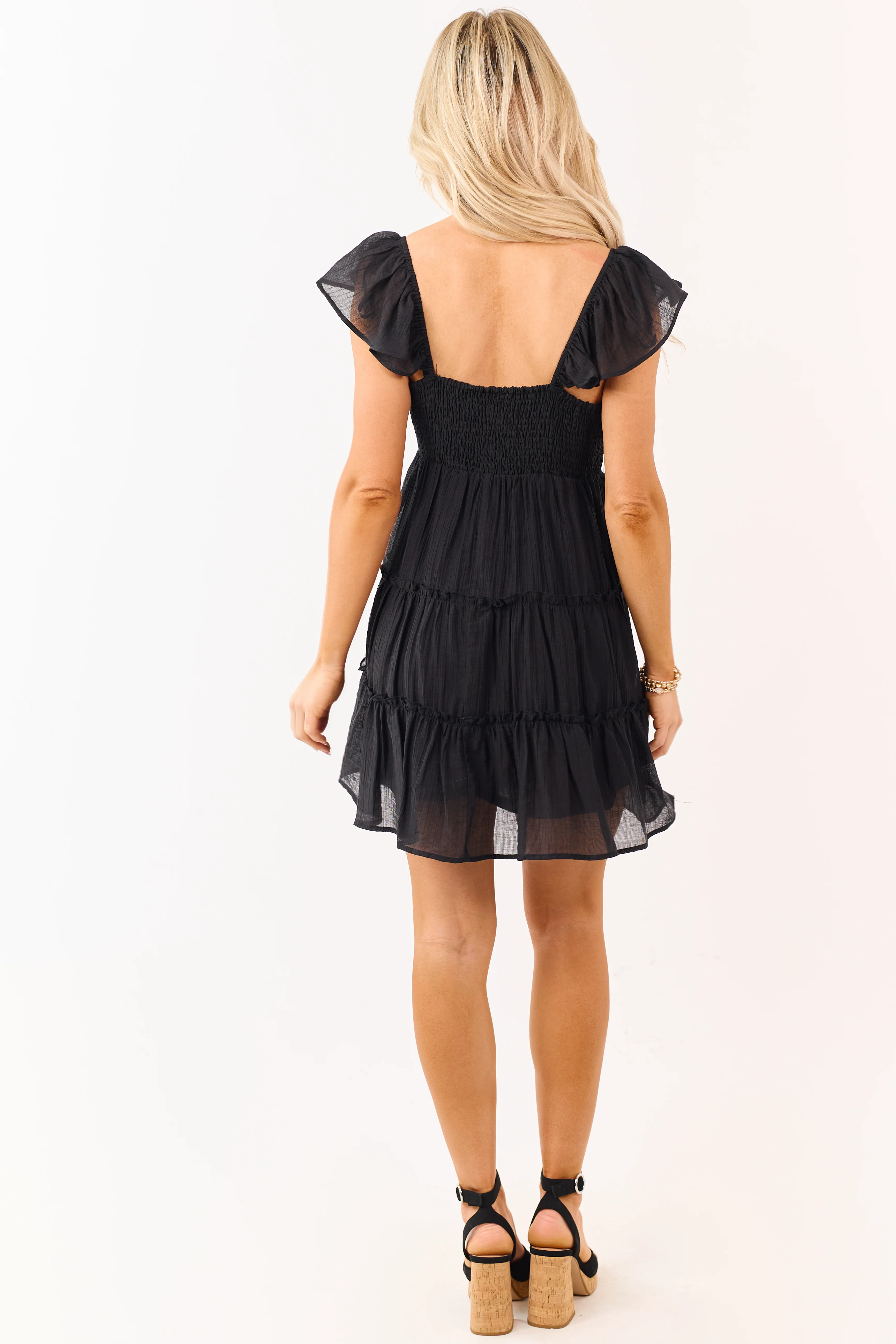 Black Lace Trim Tiered Ruffle Mini Dress - Image 6