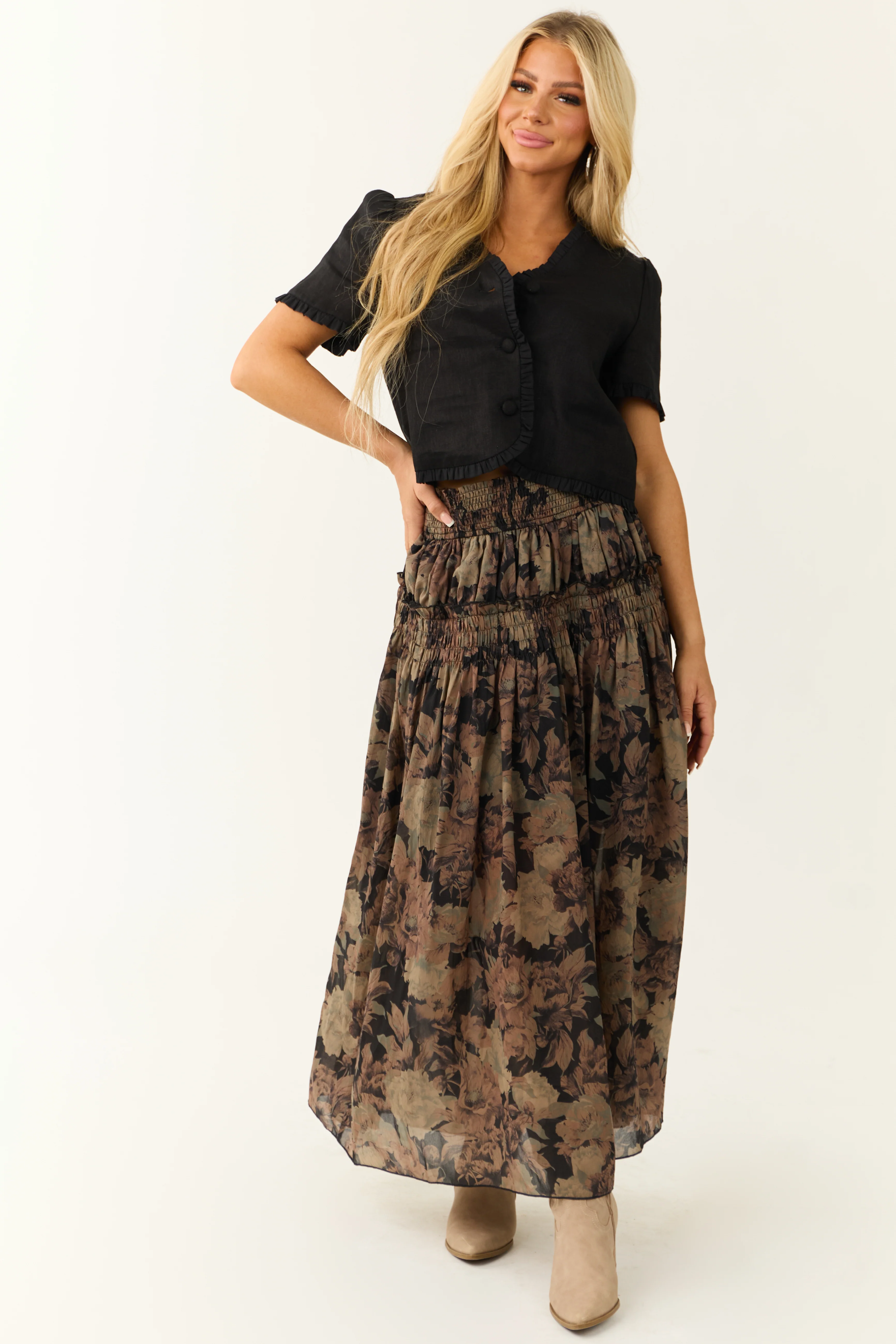 Black Linen Short Sleeve Button Up Blouse - Image 3