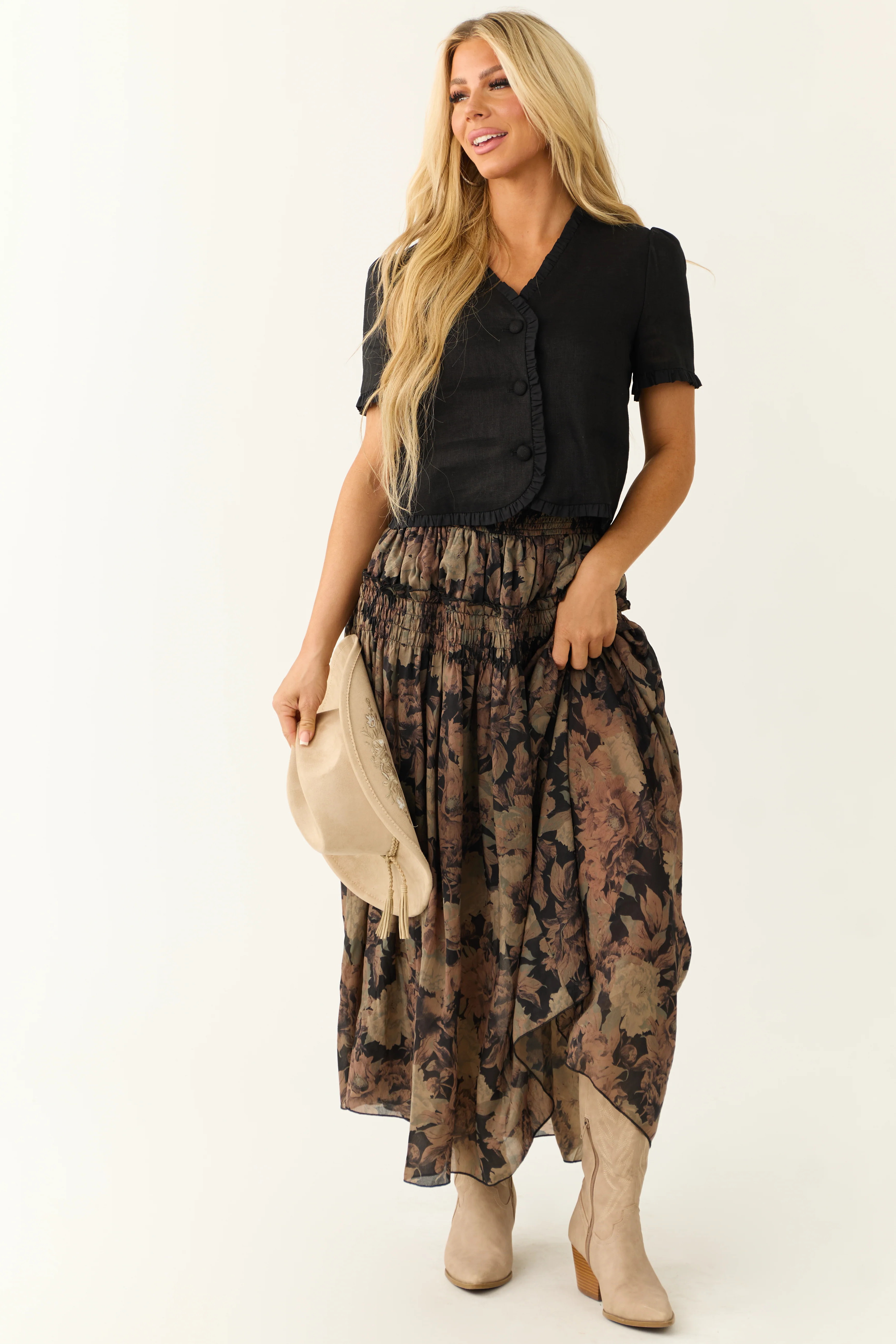 Black Linen Short Sleeve Button Up Blouse - Image 4