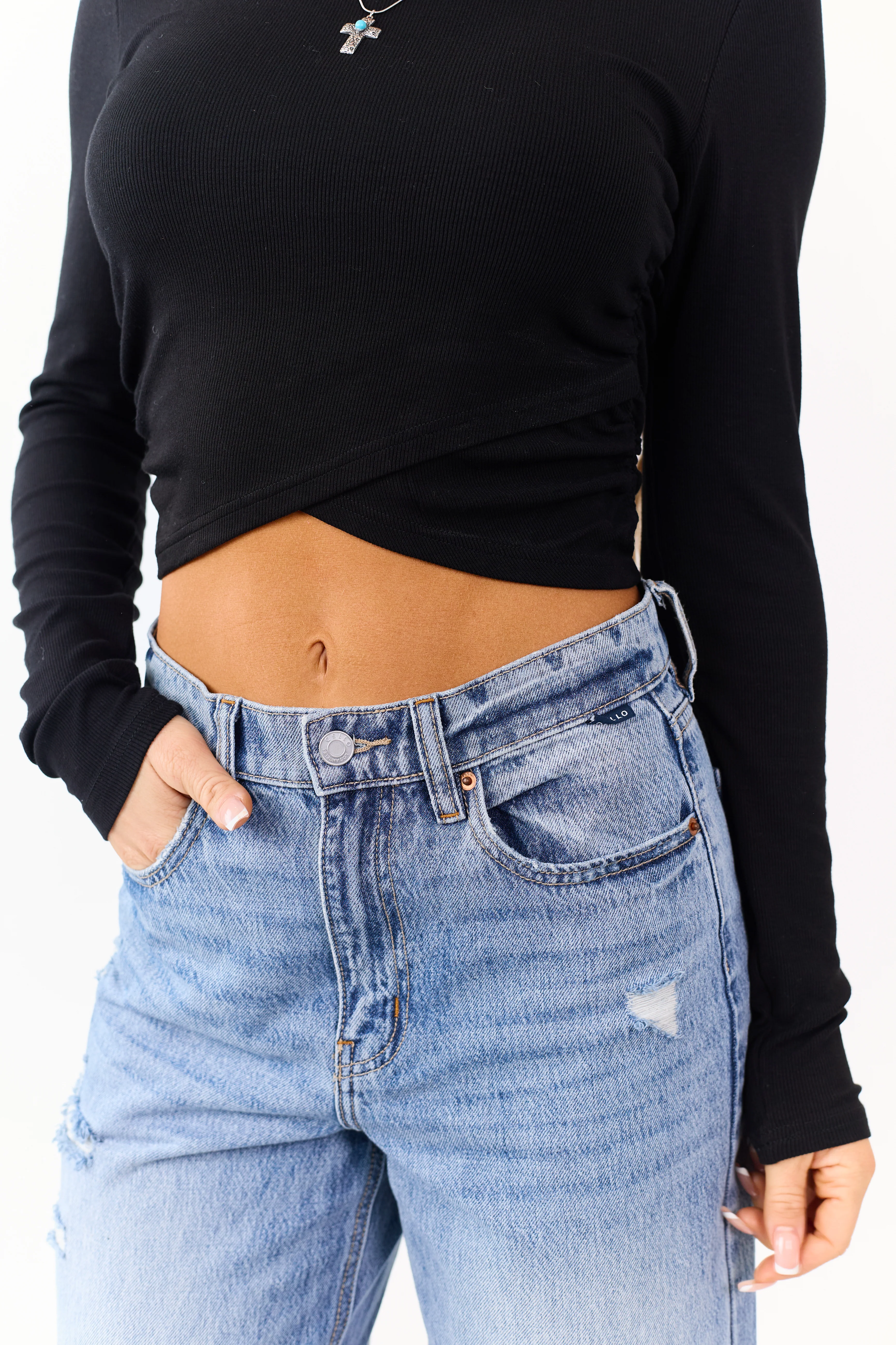 Black Long Sleeve Tulip Hem Ribbed Knit Top - Image 6