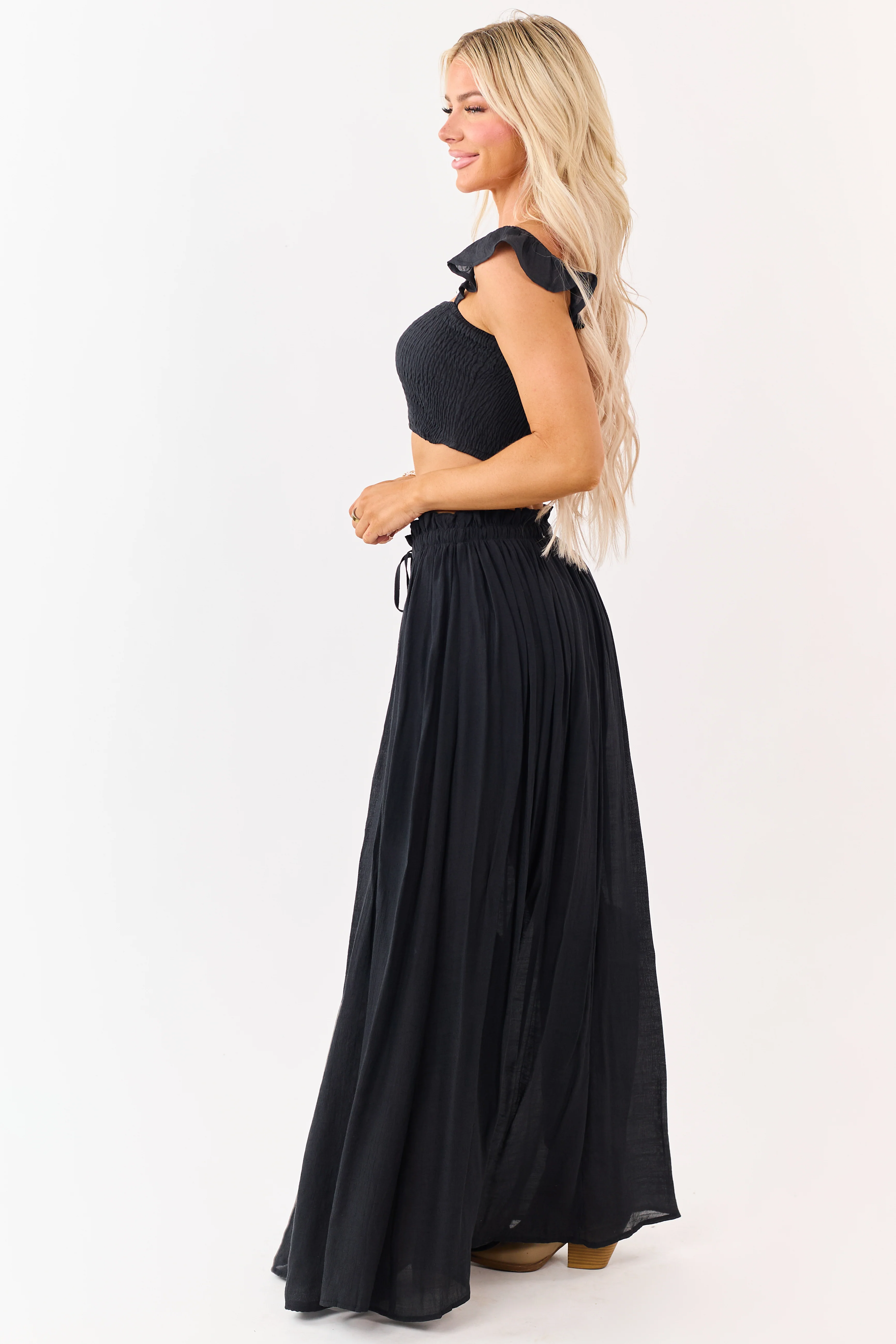 Black Maxi Skirt and Smocked Crop Top Set - Image 5