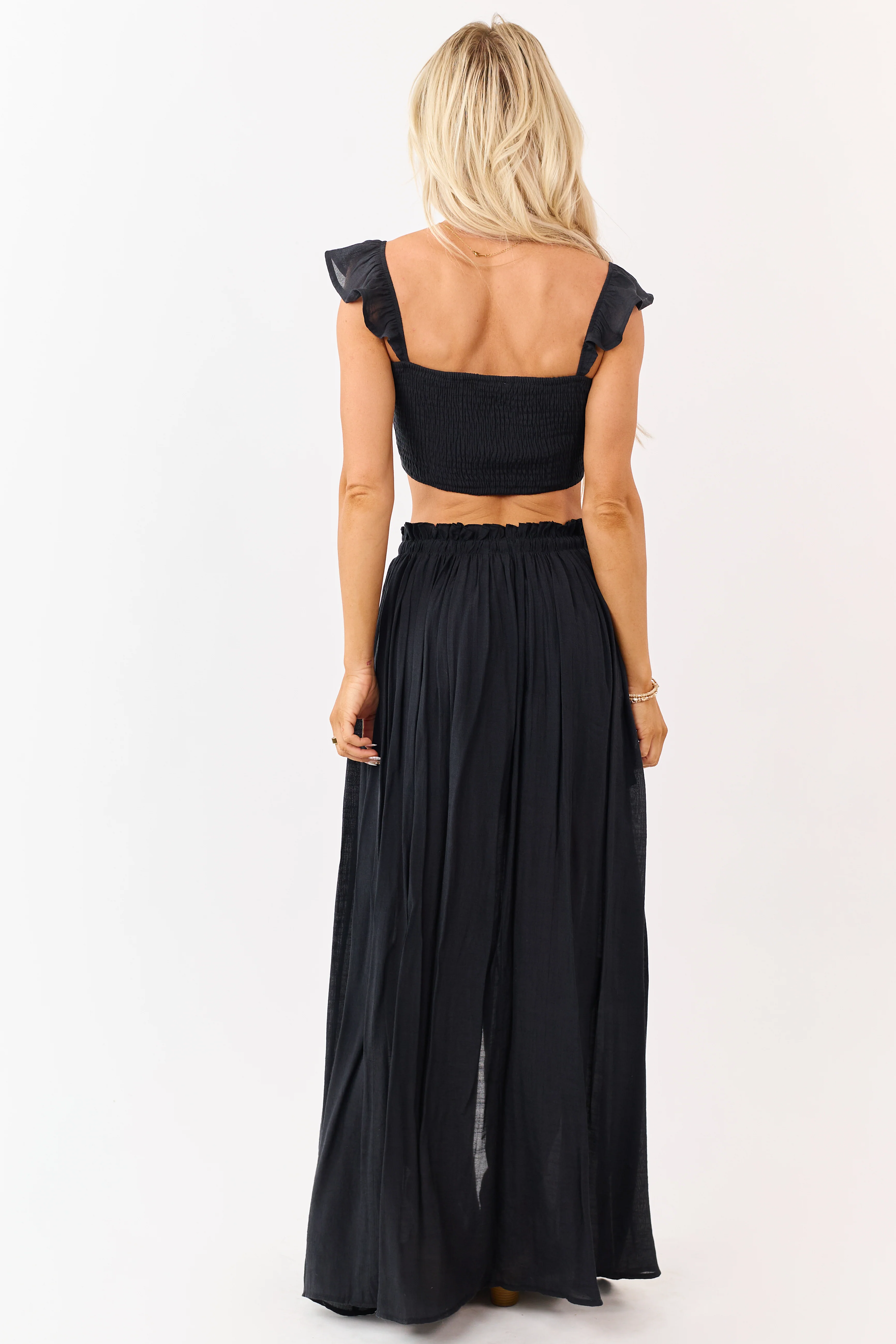 Black Maxi Skirt and Smocked Crop Top Set - Image 6