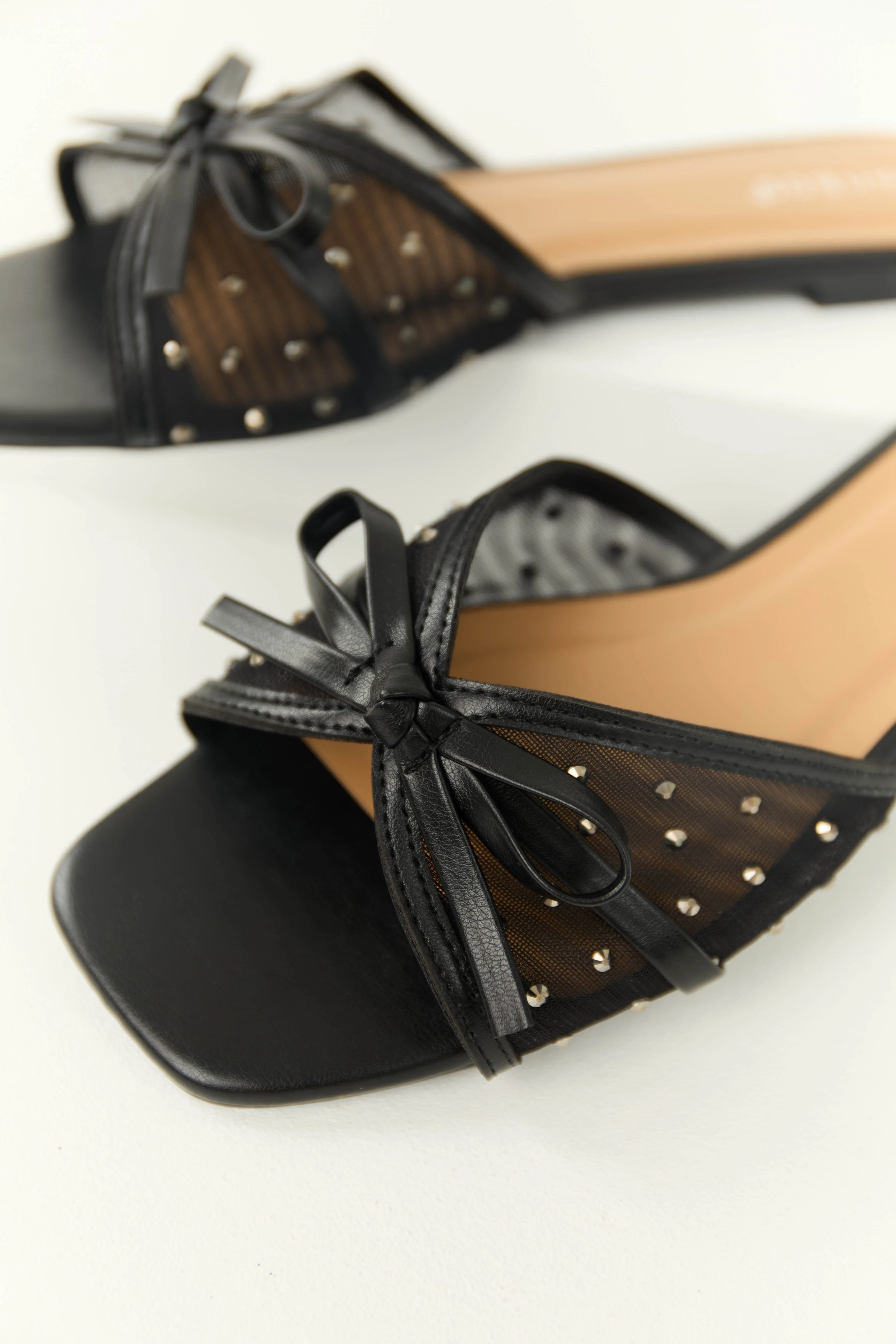 Black Mesh Rhinestone Strap Slip On Sandals - Image 3