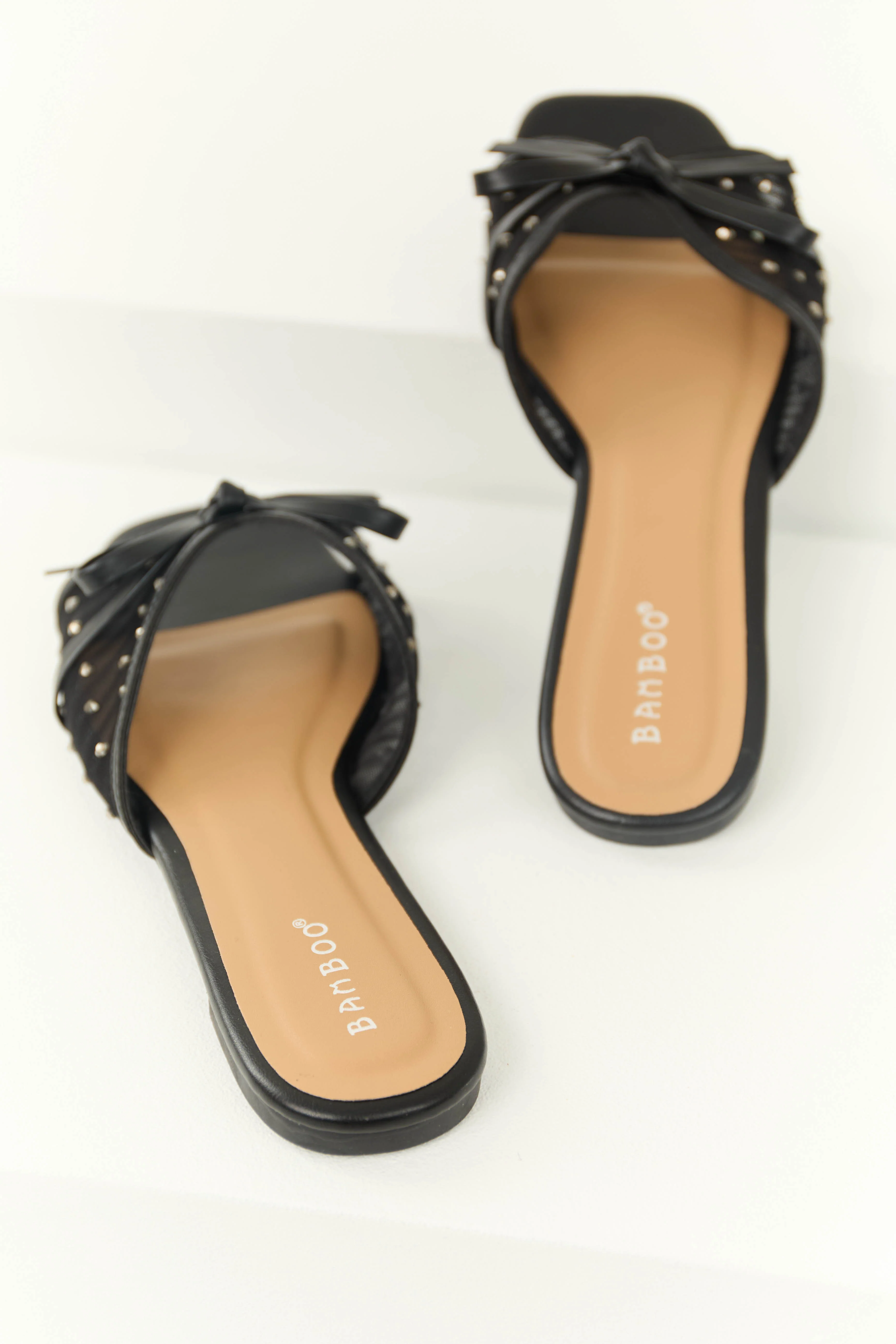 Black Mesh Rhinestone Strap Slip On Sandals - Image 4