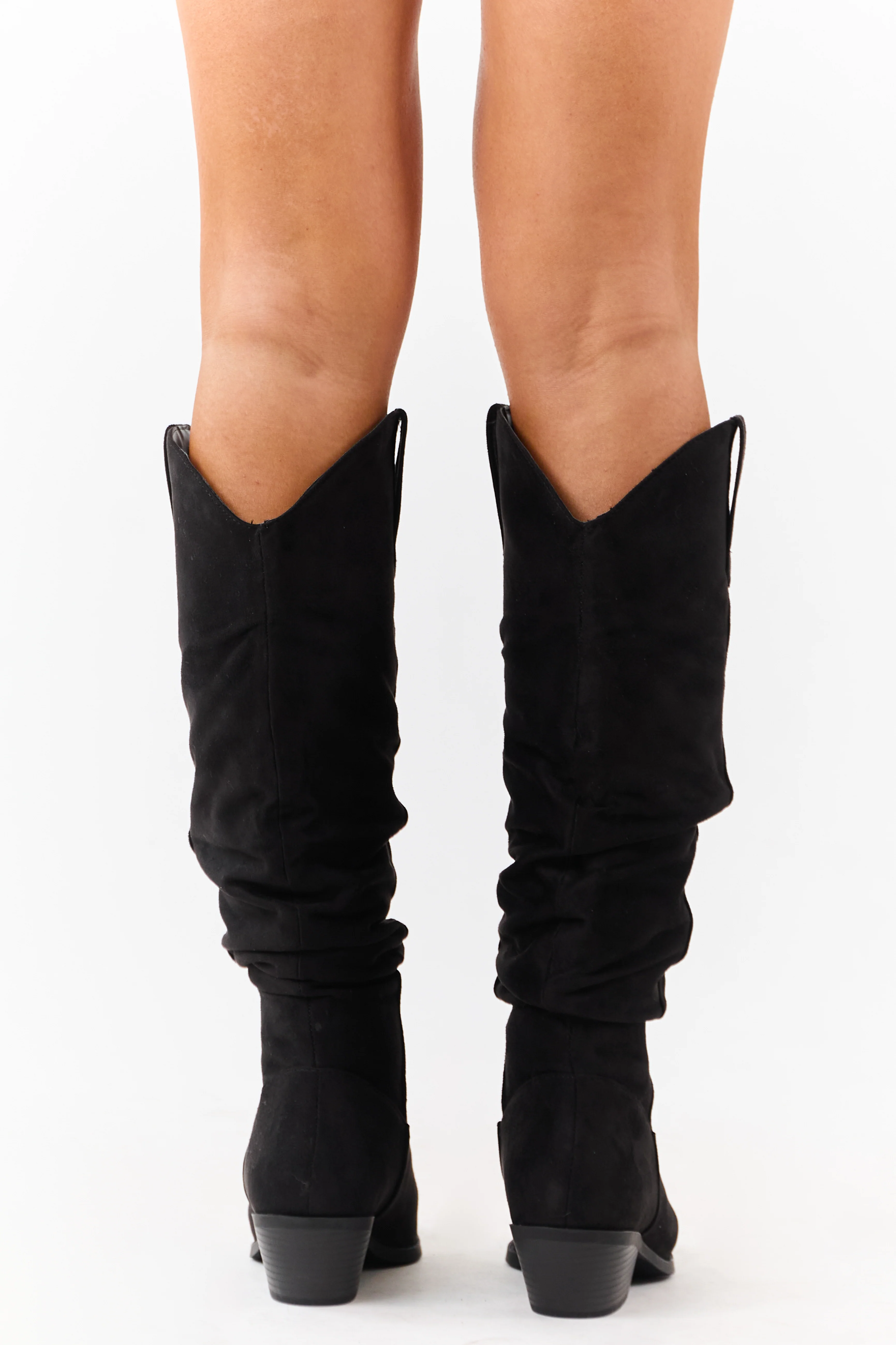 Black Microsuede Western Style Slouch Tall Boots - Image 6