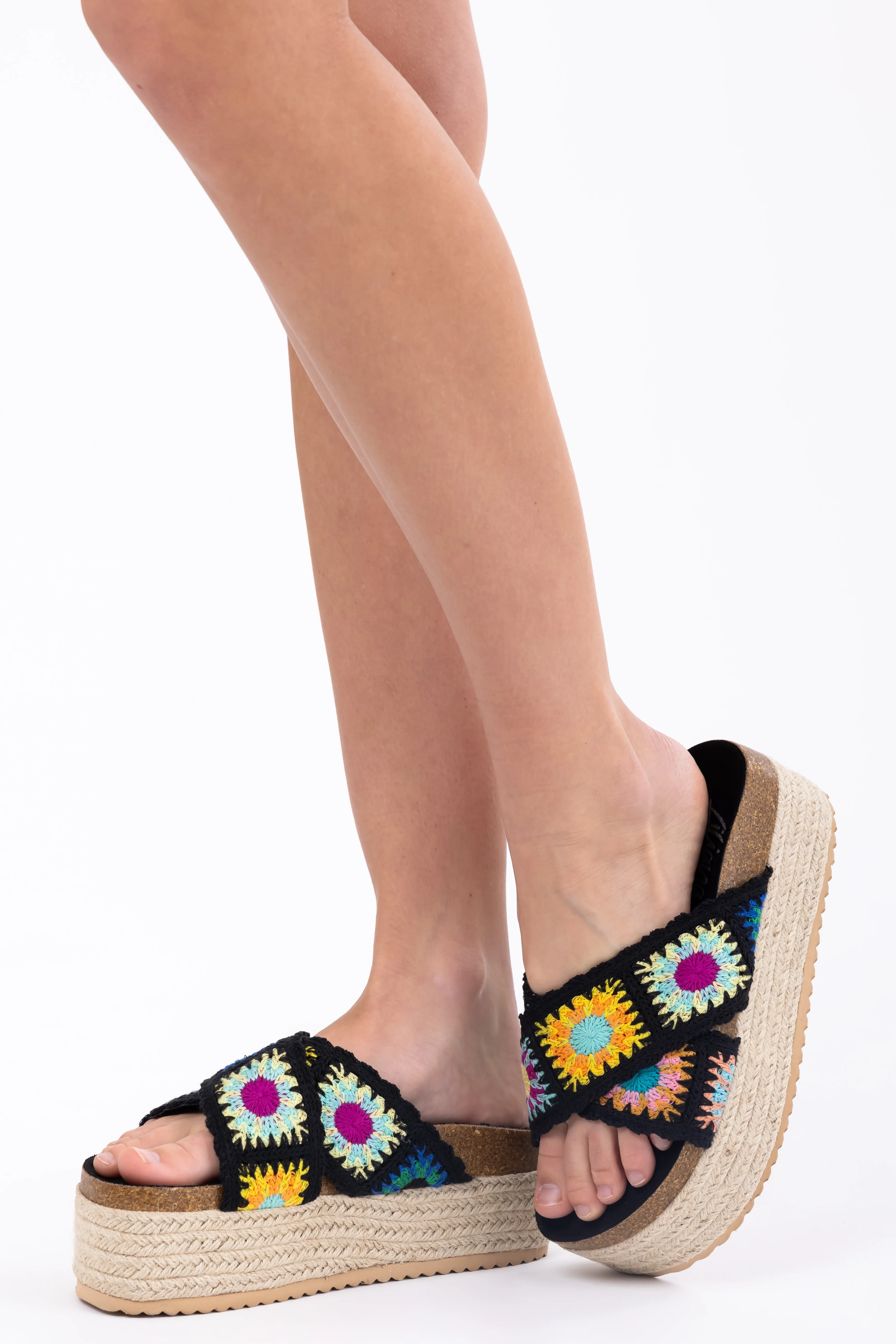 Black Multicolor Crochet Espadrille Sandals - Image 3