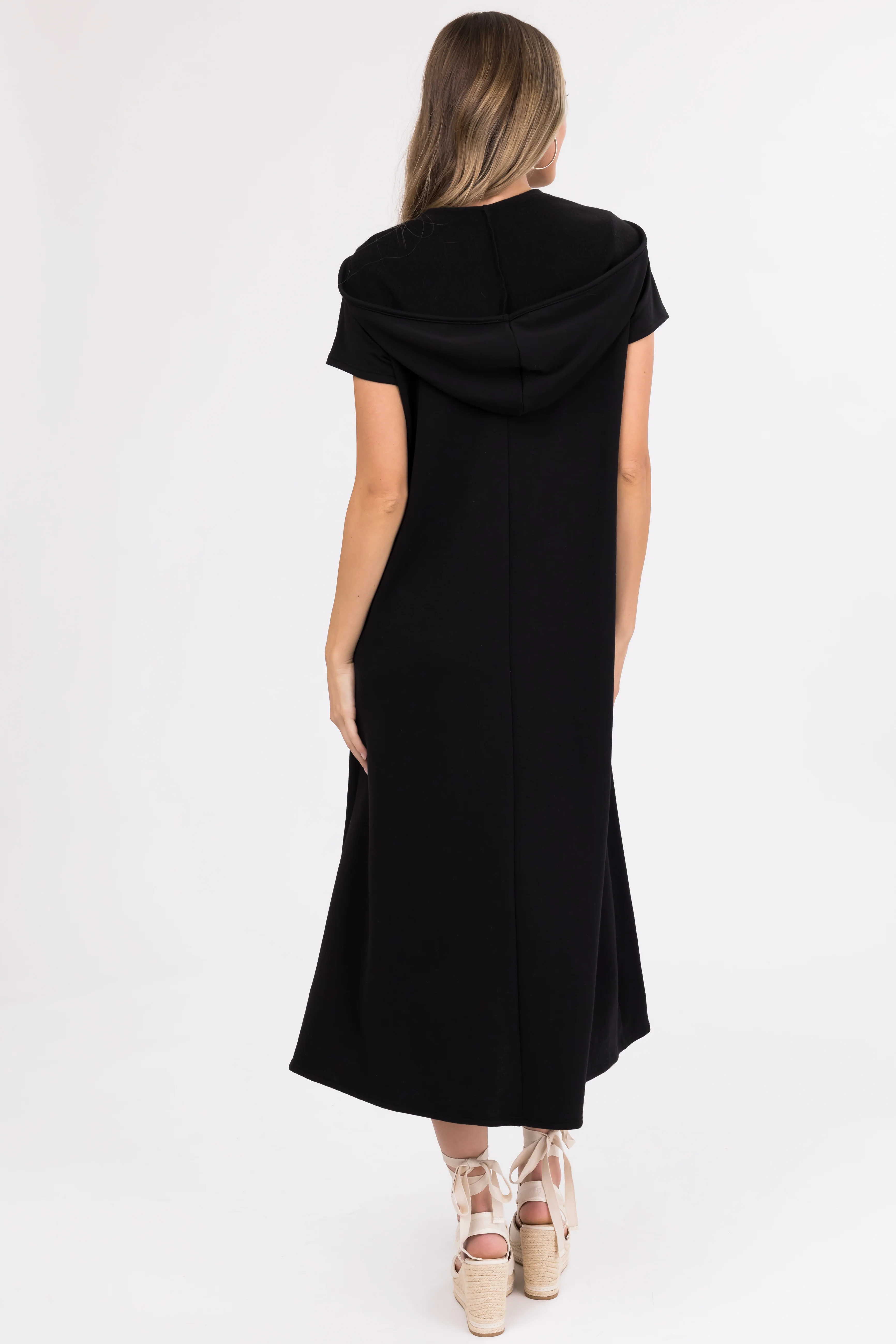 Black Oversized Casual Hooded Maxi Dress - Image 3
