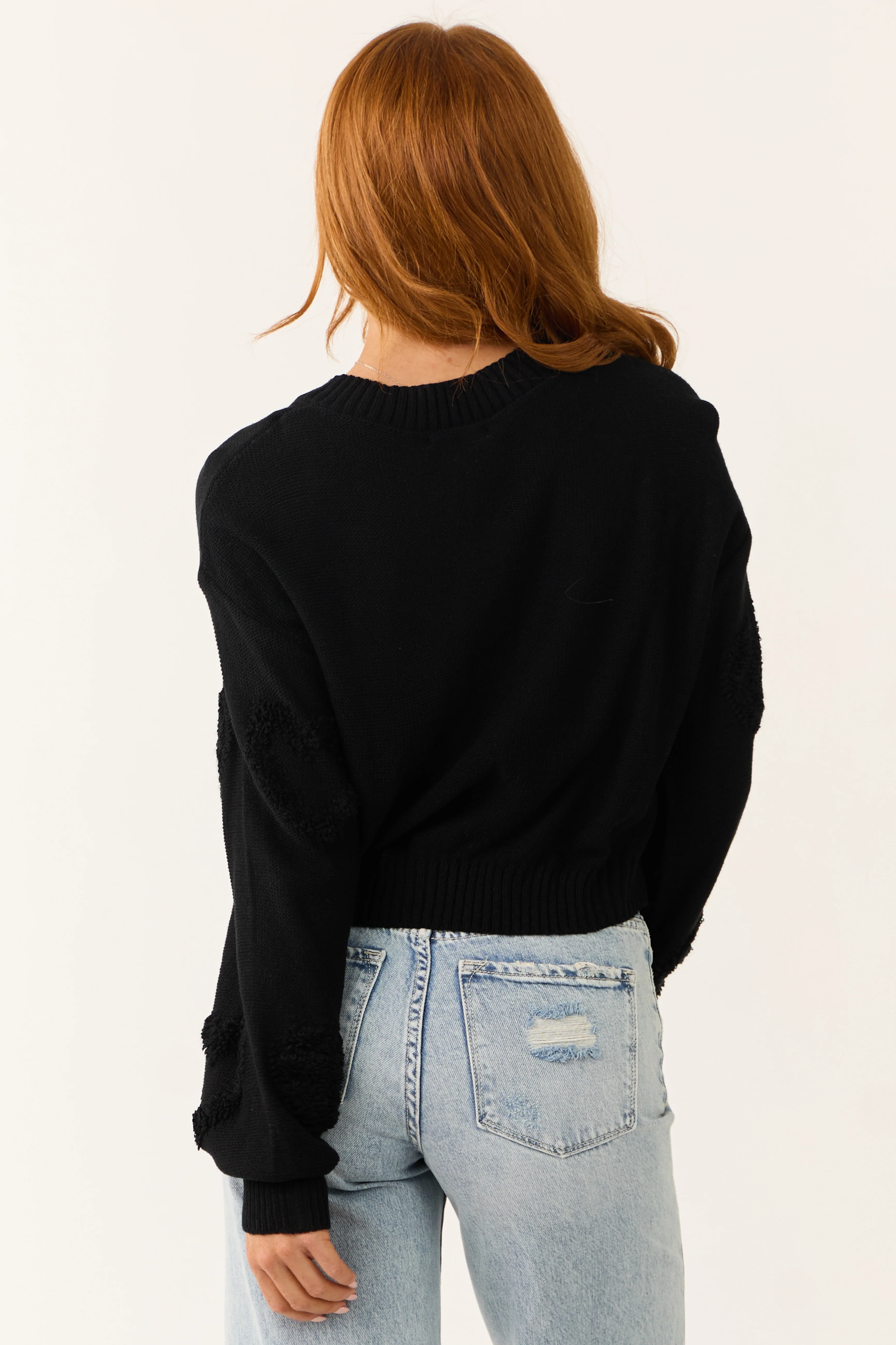 Black Pearl Detail Long Sleeve V Neck Sweater - Image 7
