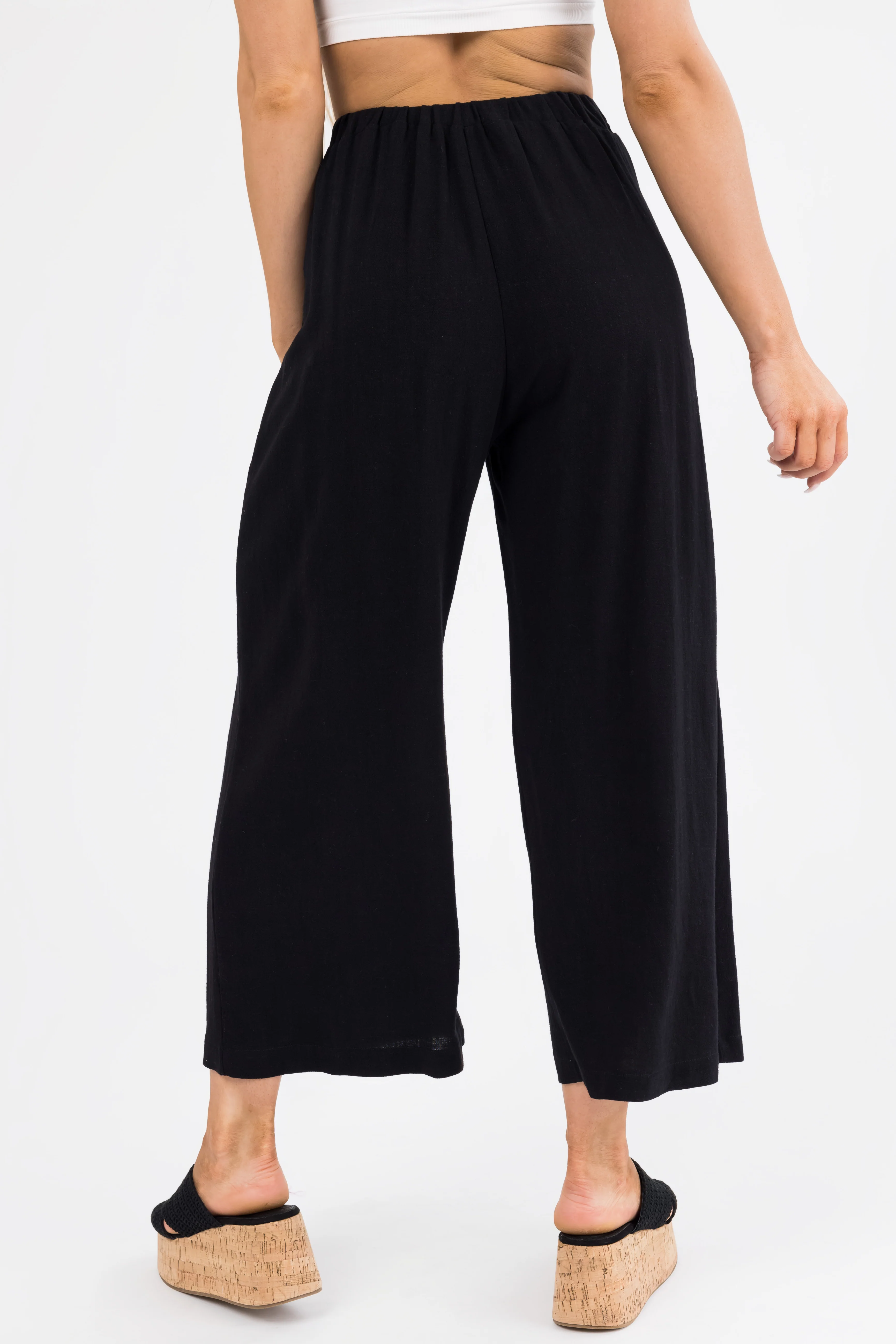 Black Pleated Cropped Palazzo Pants - Image 4