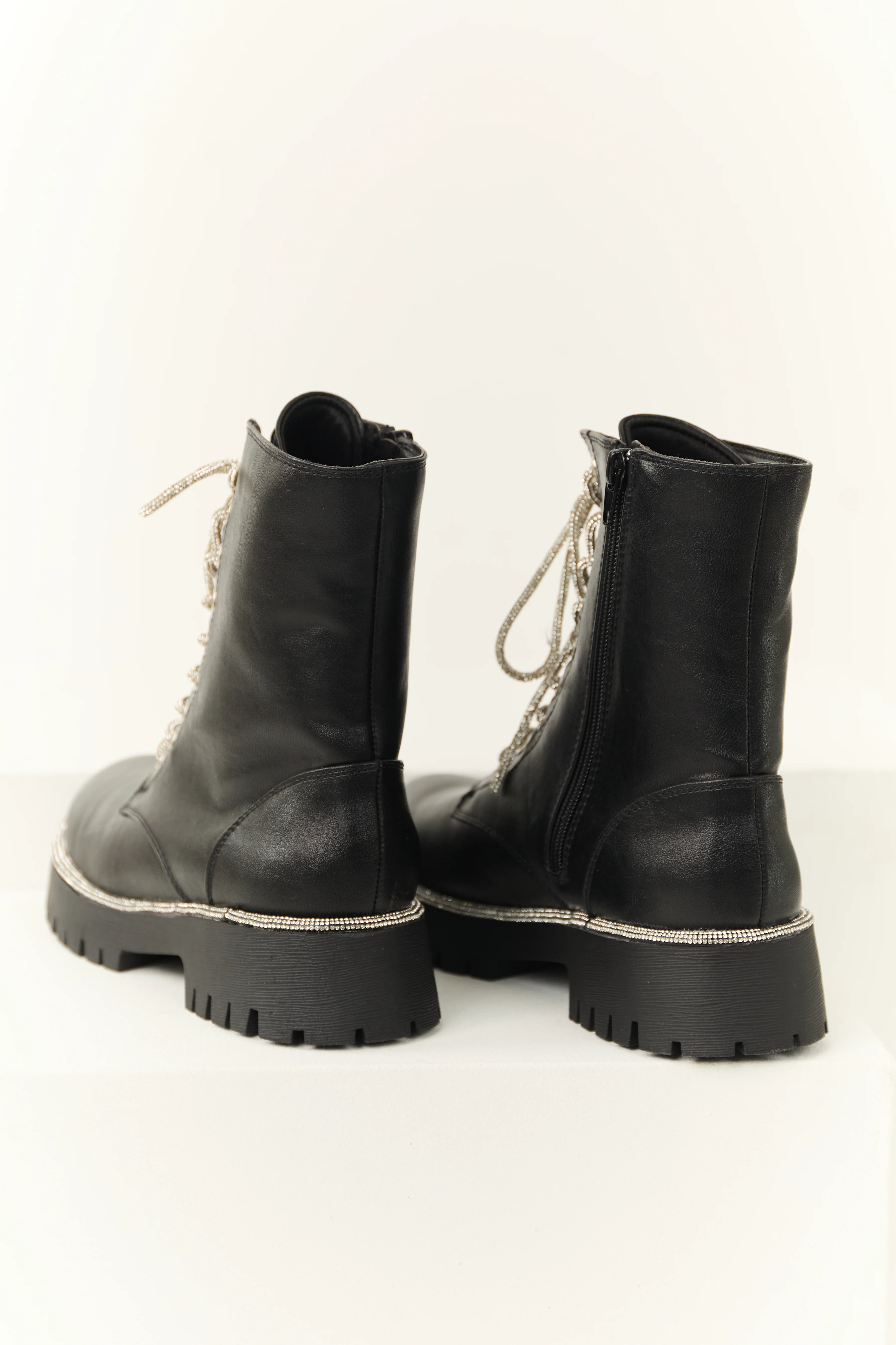 Black Rhinestone Detail Platform Combat Boots - Image 3