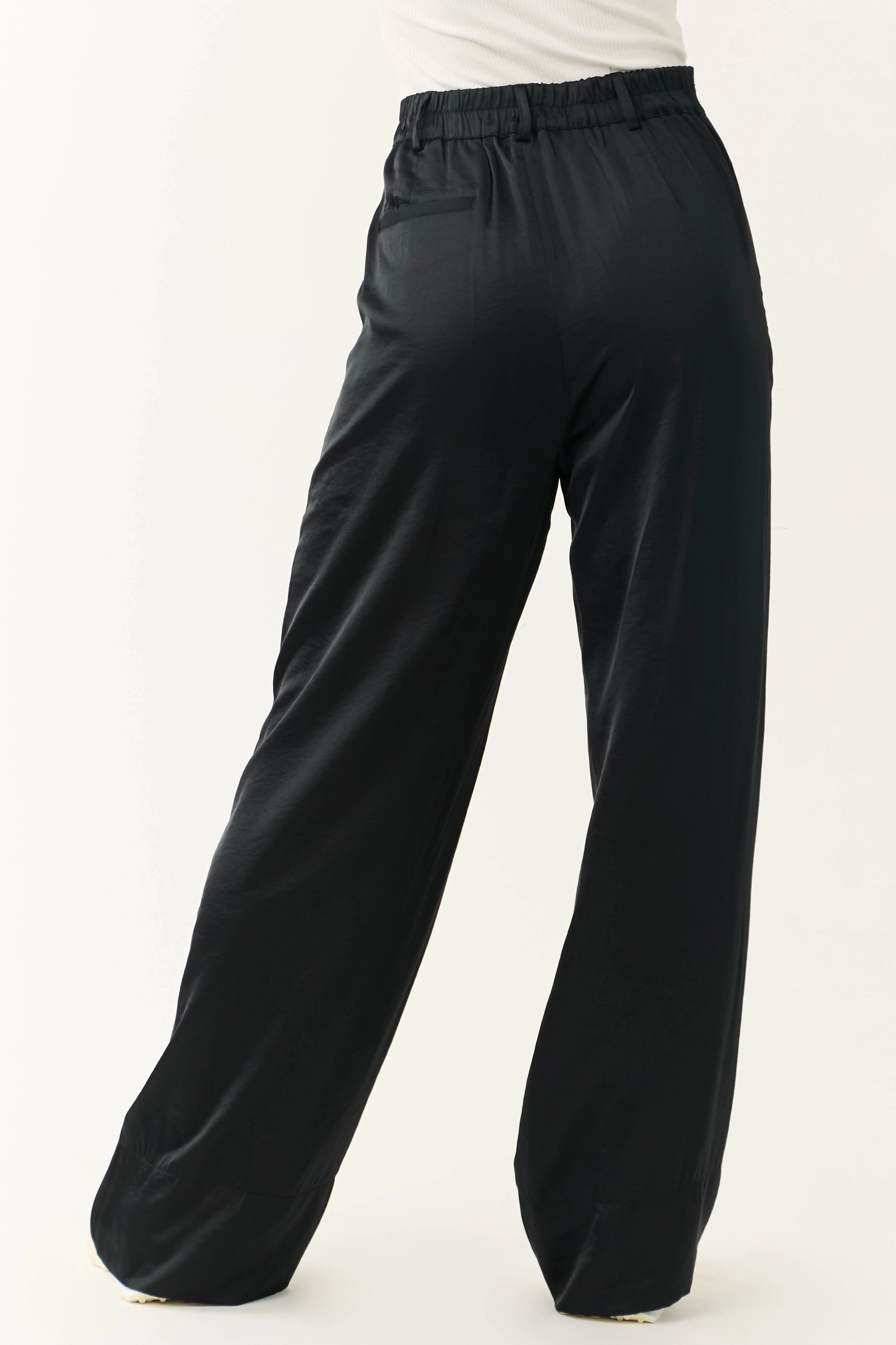 Black Satin High Waist Wide Leg Pants - Image 4
