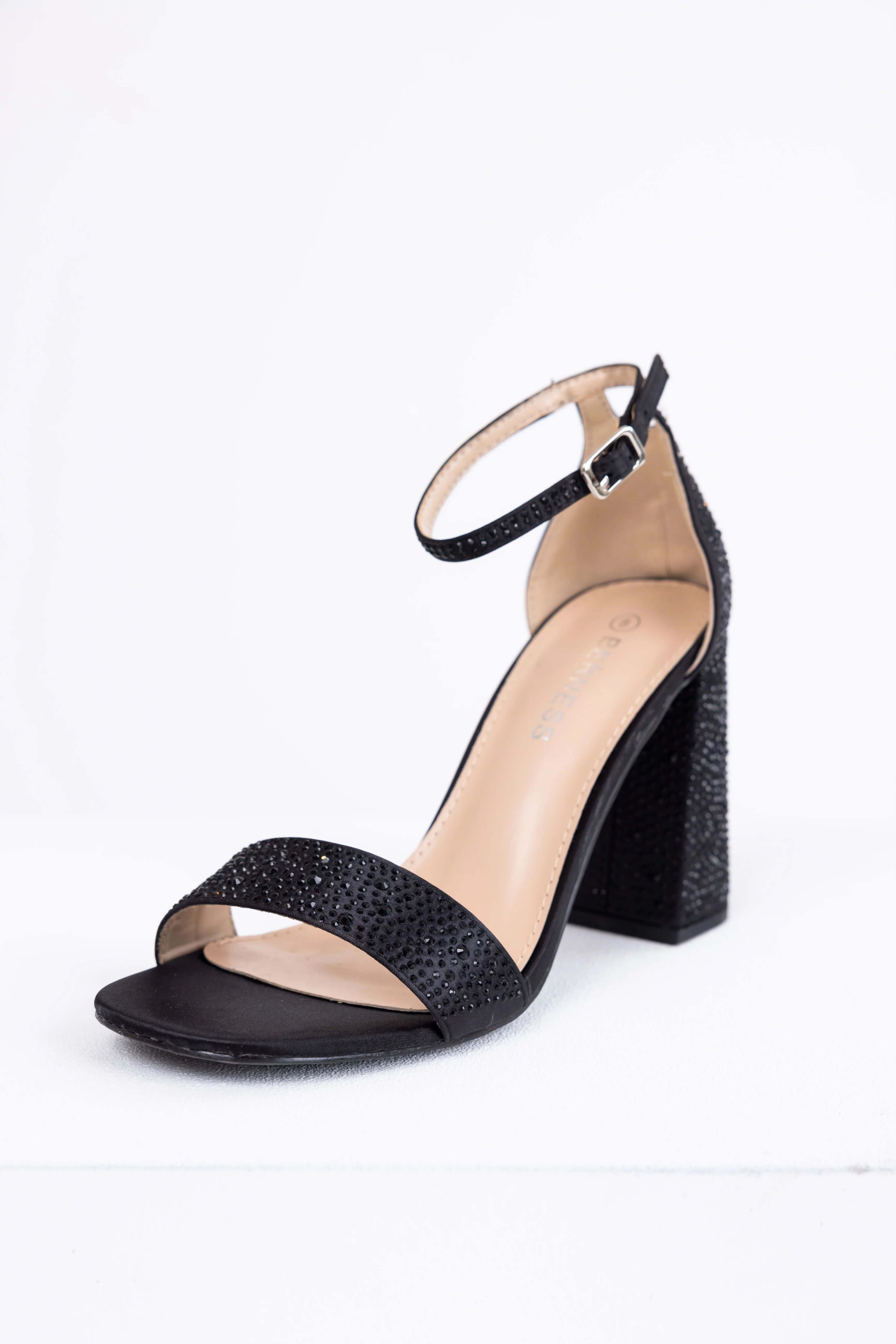 Black Sequined Satin Block Heels - Image 2