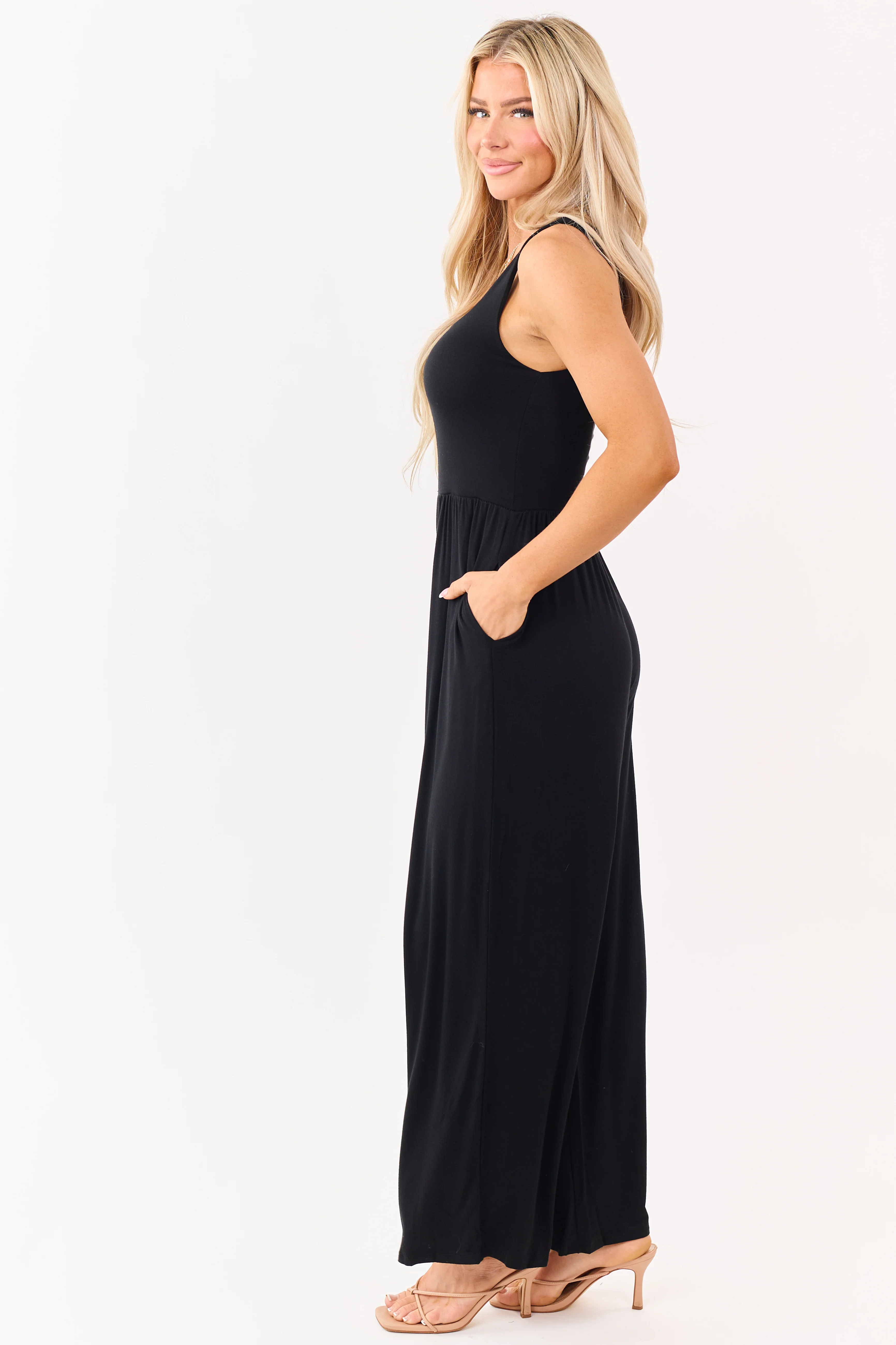 Black Sleeveless Wide Leg Soft Knit Jumpsuit - Image 4