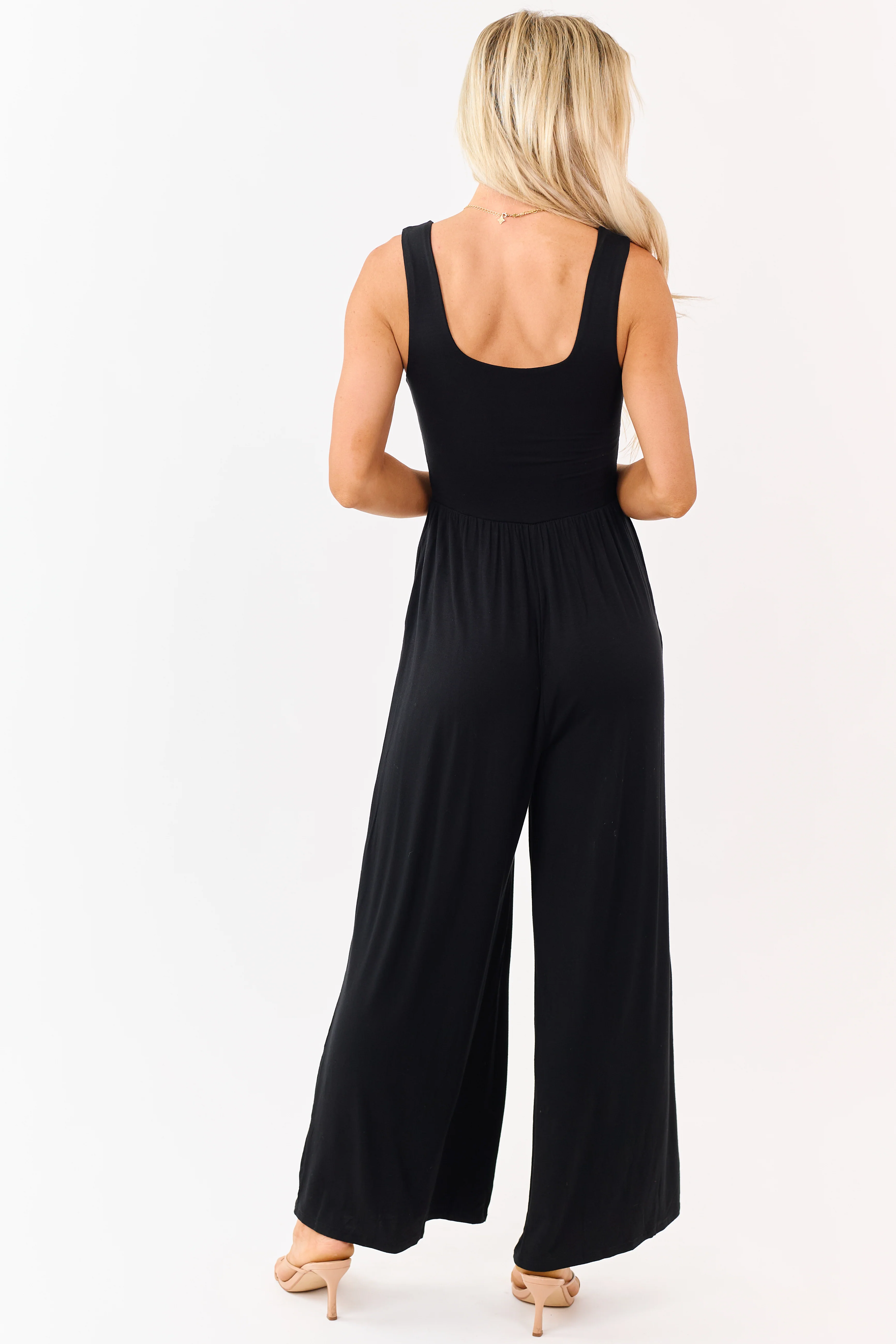 Black Sleeveless Wide Leg Soft Knit Jumpsuit - Image 5
