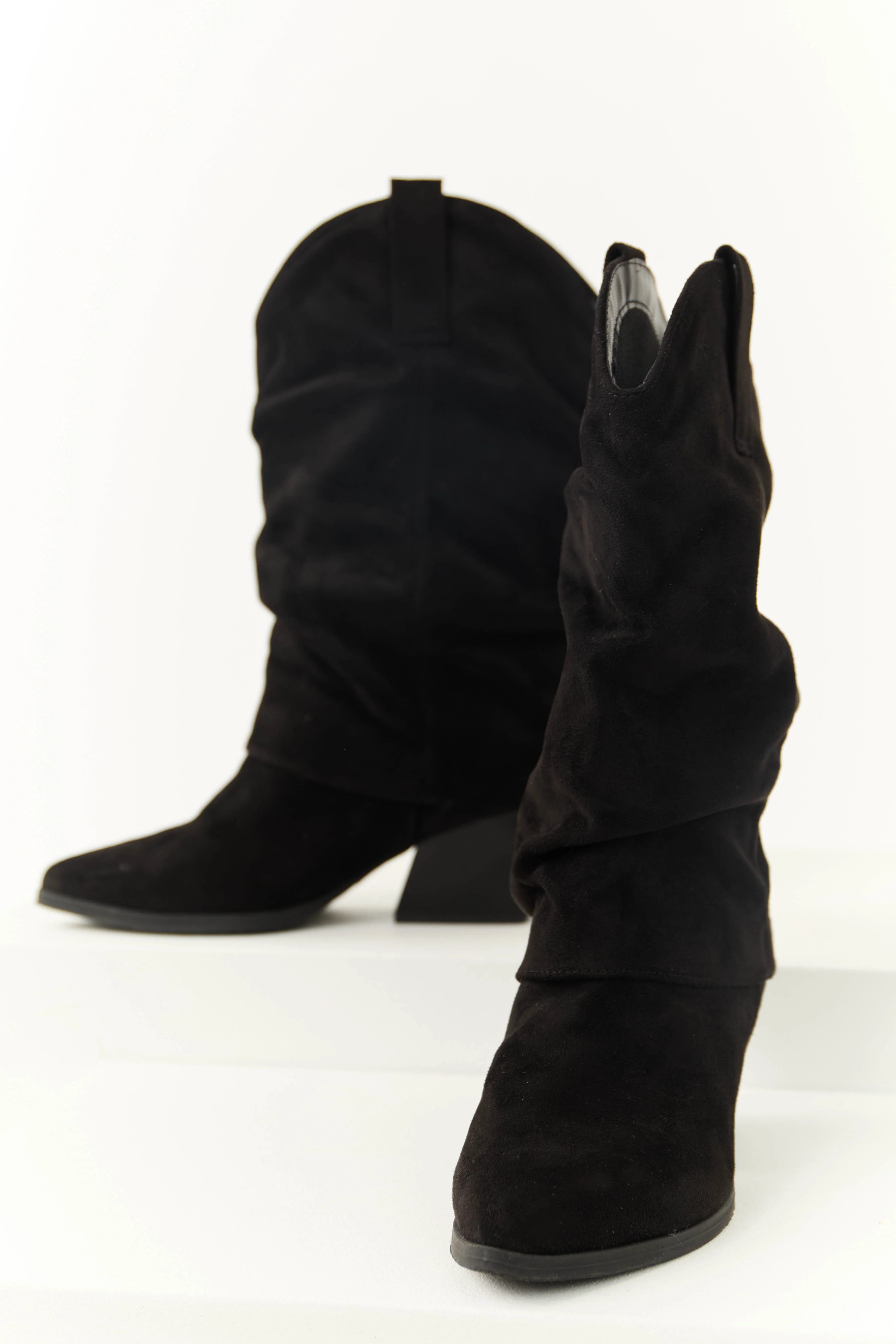 Black Slouchy Mid Calf Pointed Toe Boots - Image 2