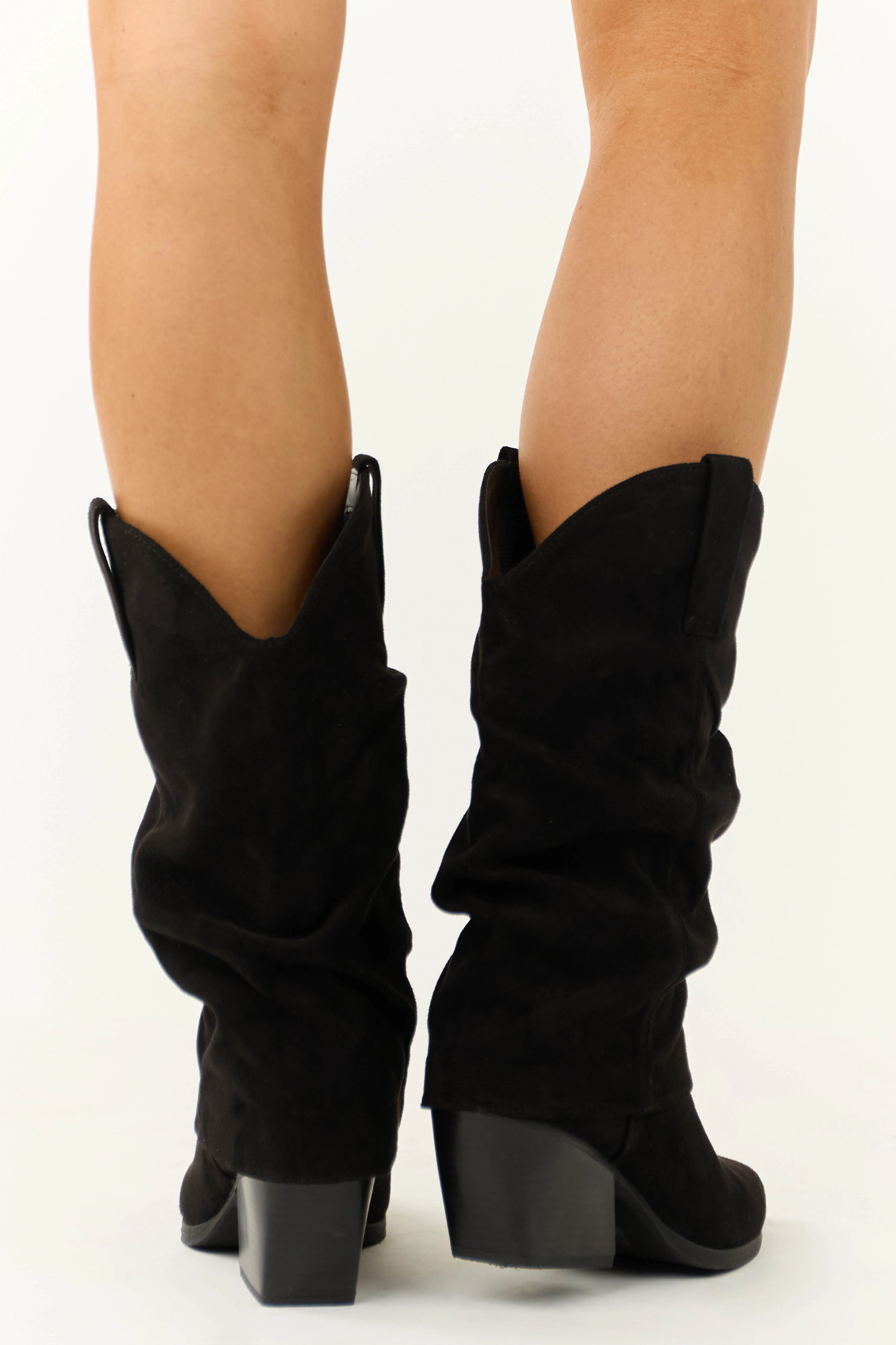 Black Slouchy Mid Calf Pointed Toe Boots - Image 6