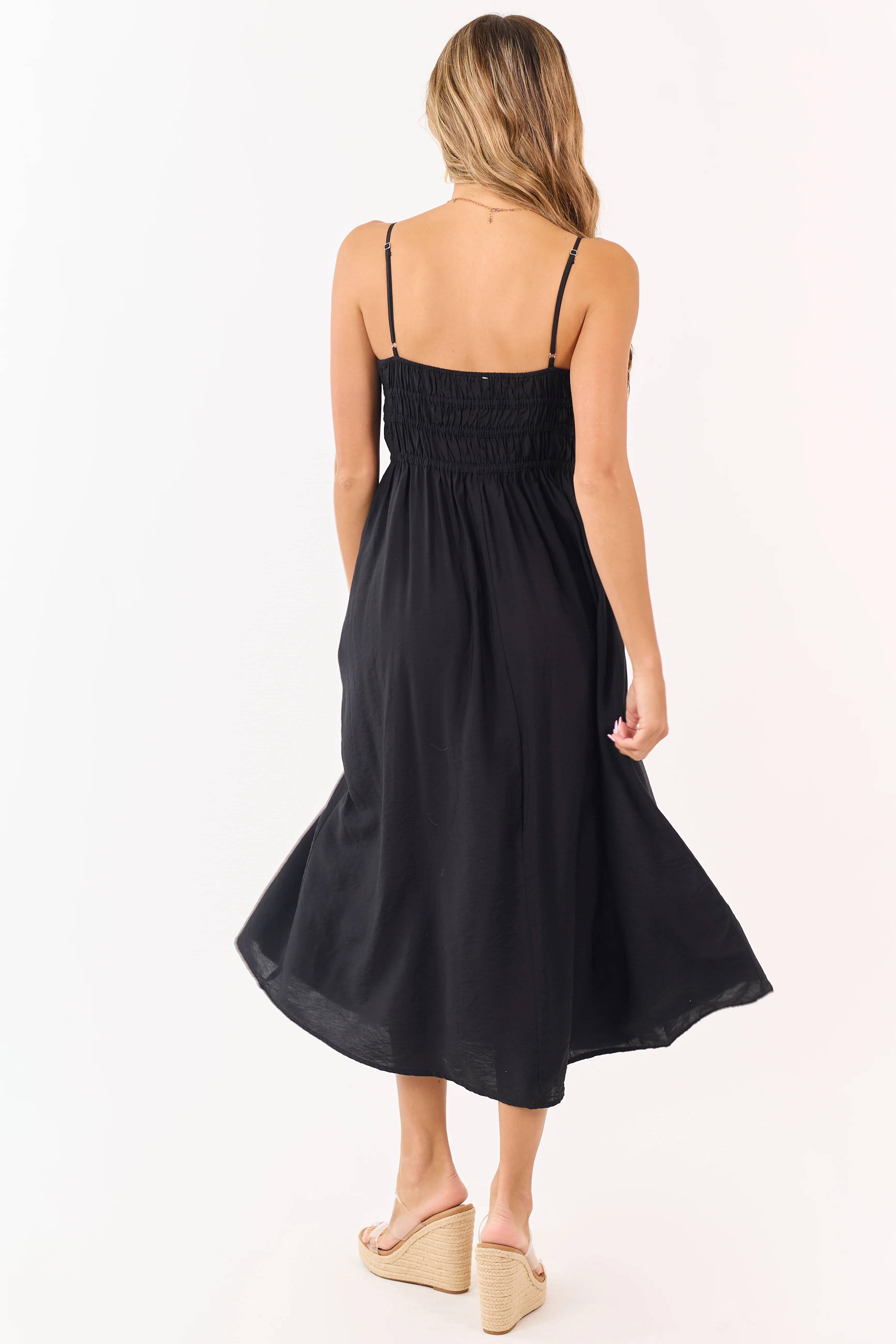 Black Smocked Bodice Sleeveless Maxi Dress - Image 4