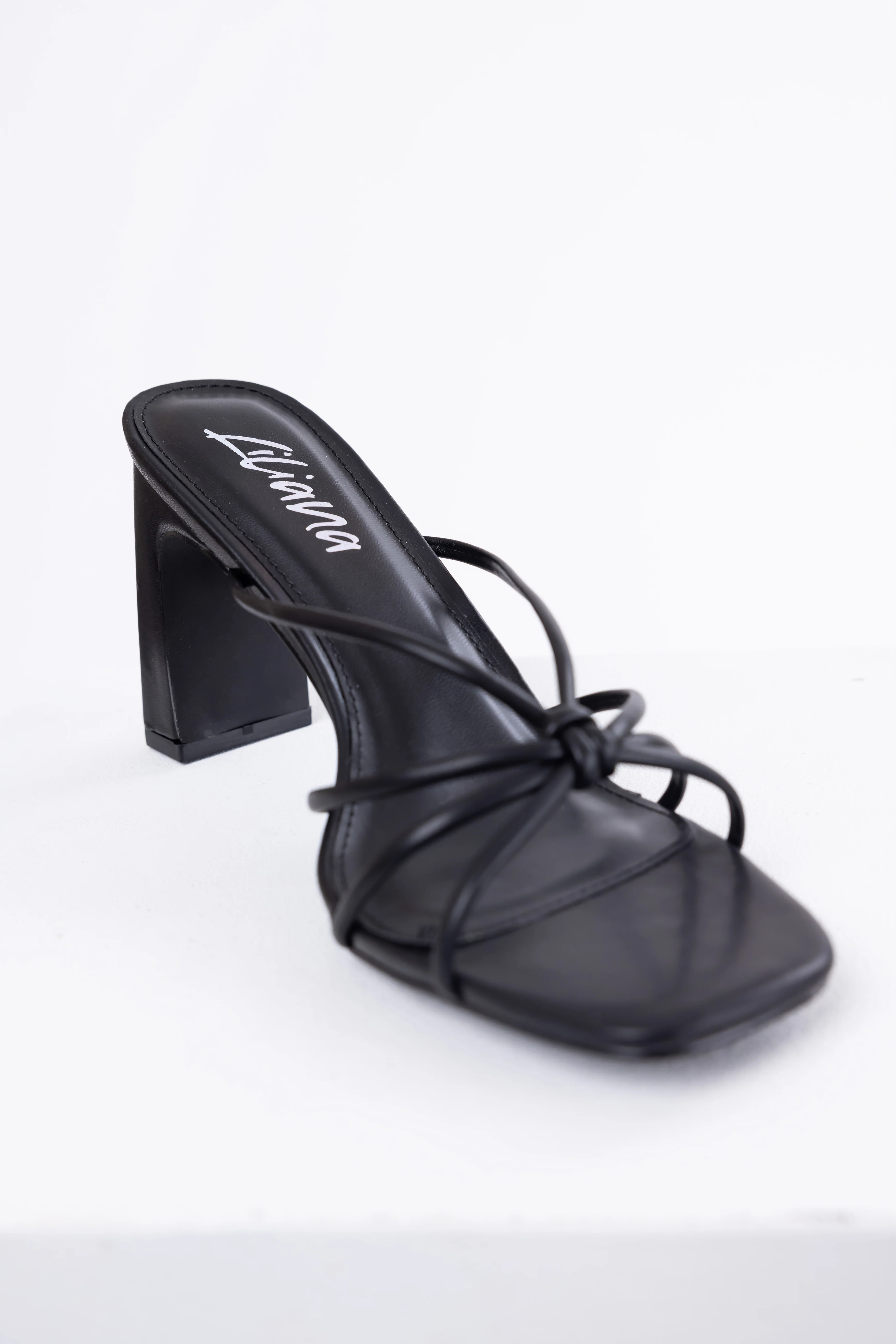 Black Strappy Knot Slip On Dress Heels - Image 3