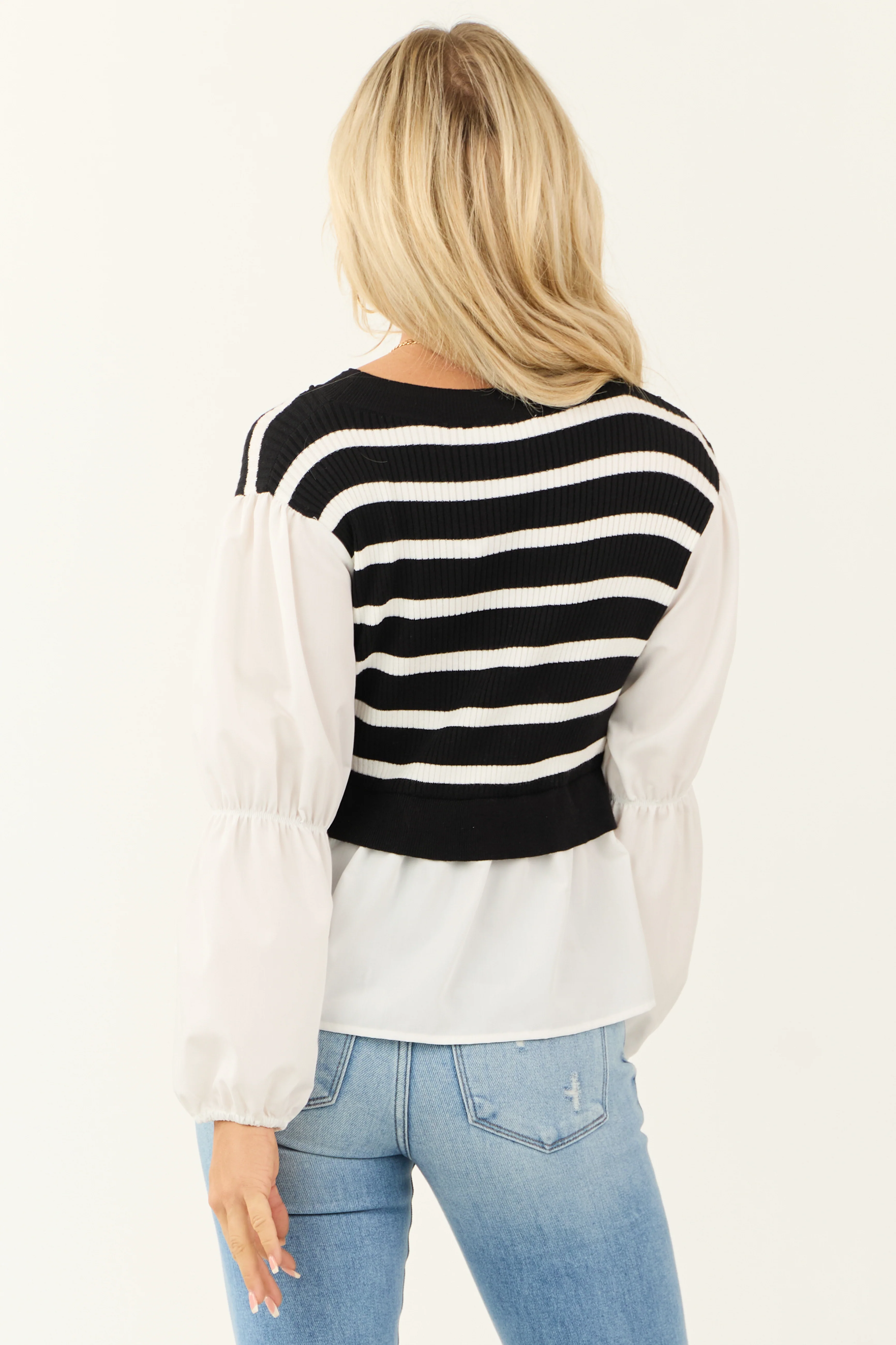 Black Striped Sweater Vest with Long Sleeve Top - Image 5