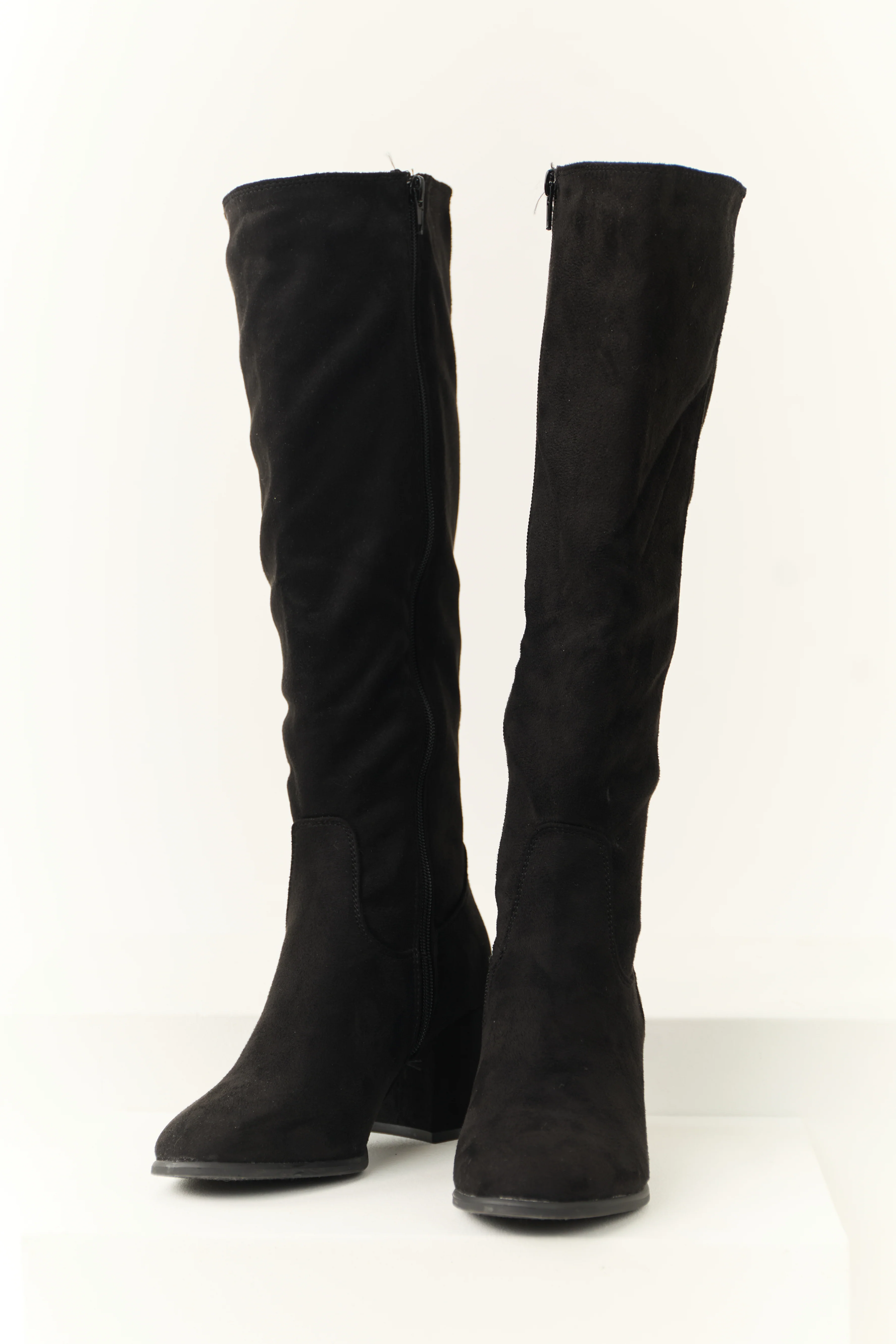 Black Tall Knee High Square Heel Boots - Image 2