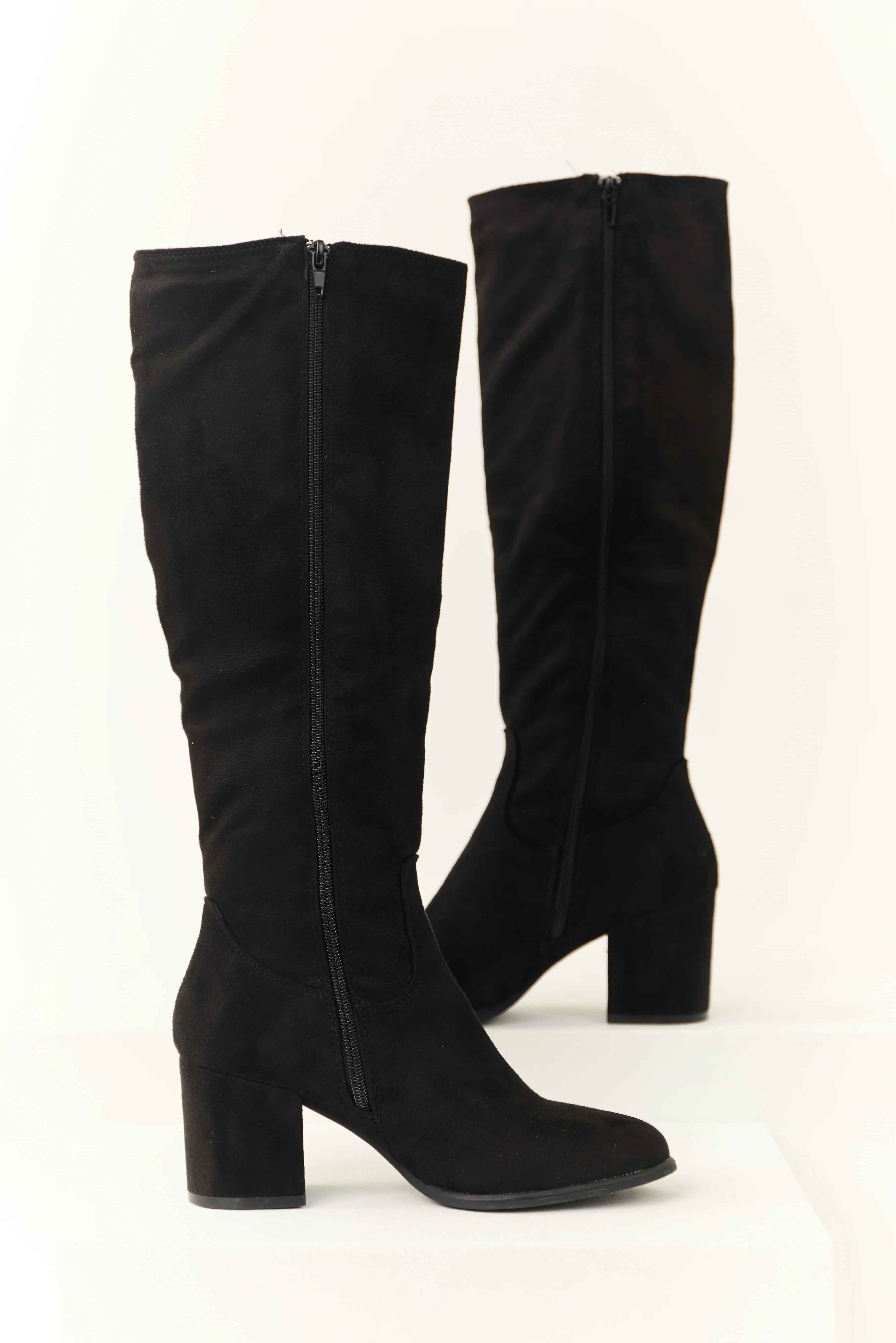 Black Tall Knee High Square Heel Boots - Image 3
