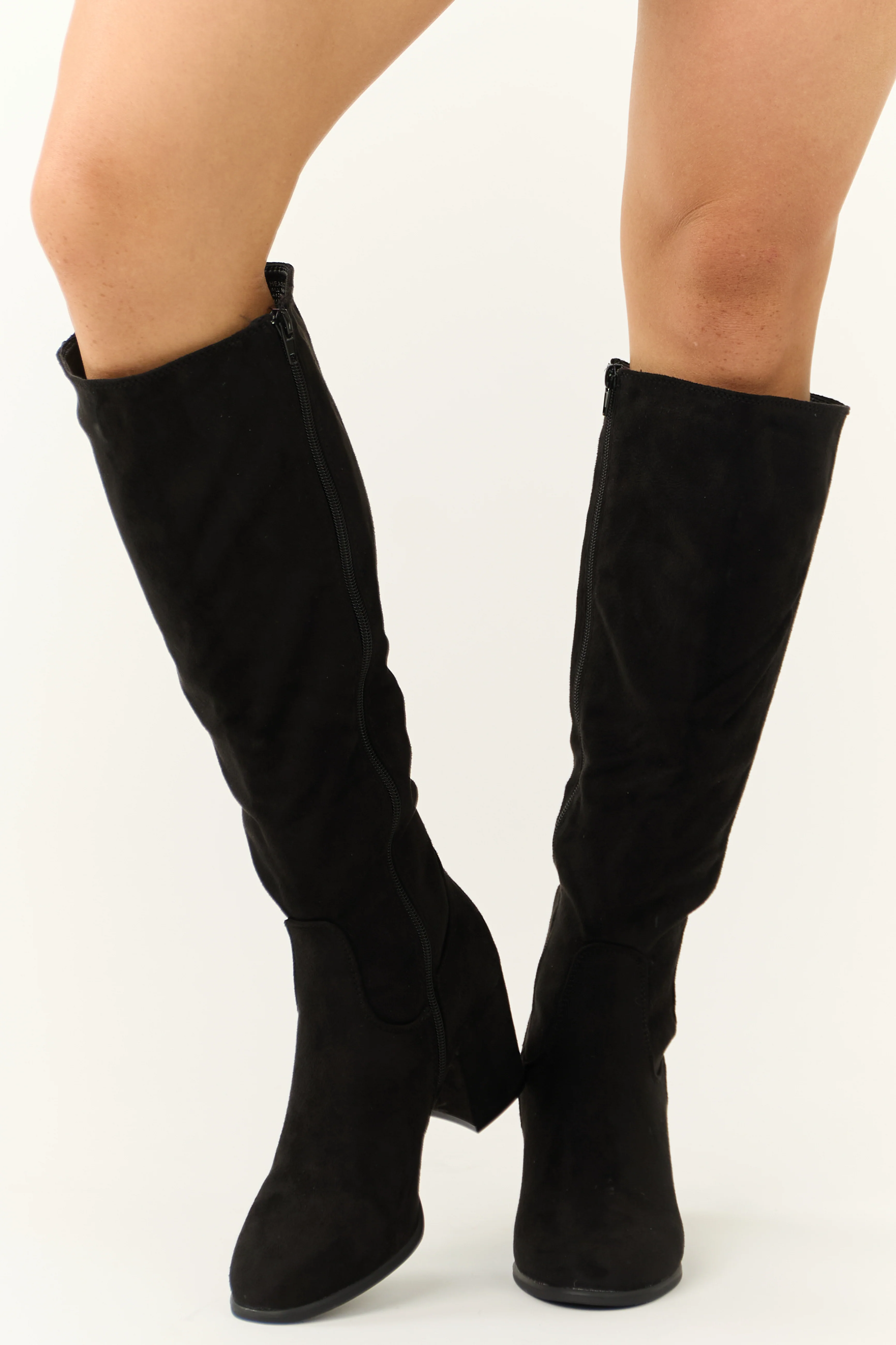 Black Tall Knee High Square Heel Boots - Image 4