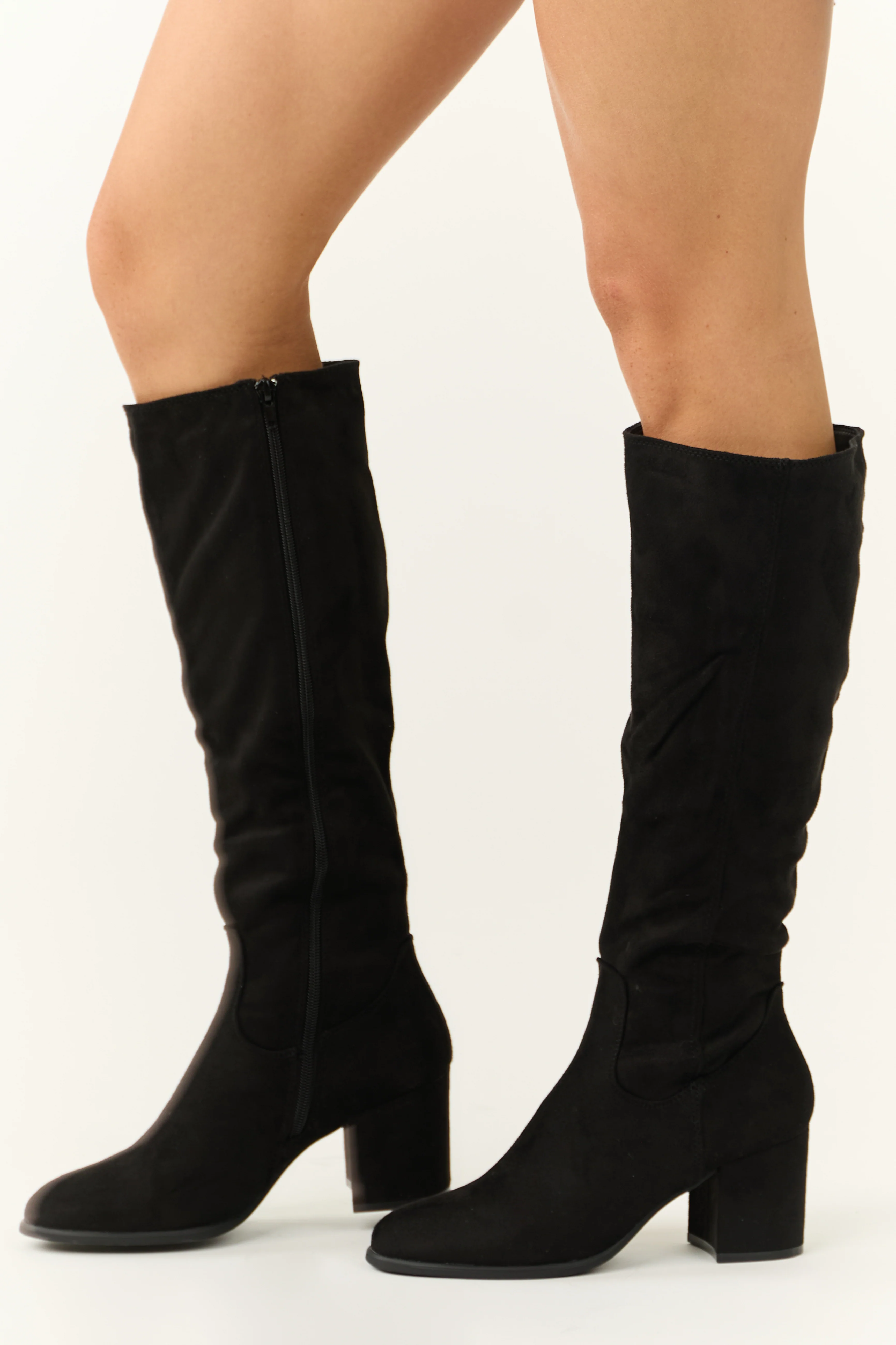 Black Tall Knee High Square Heel Boots - Image 5
