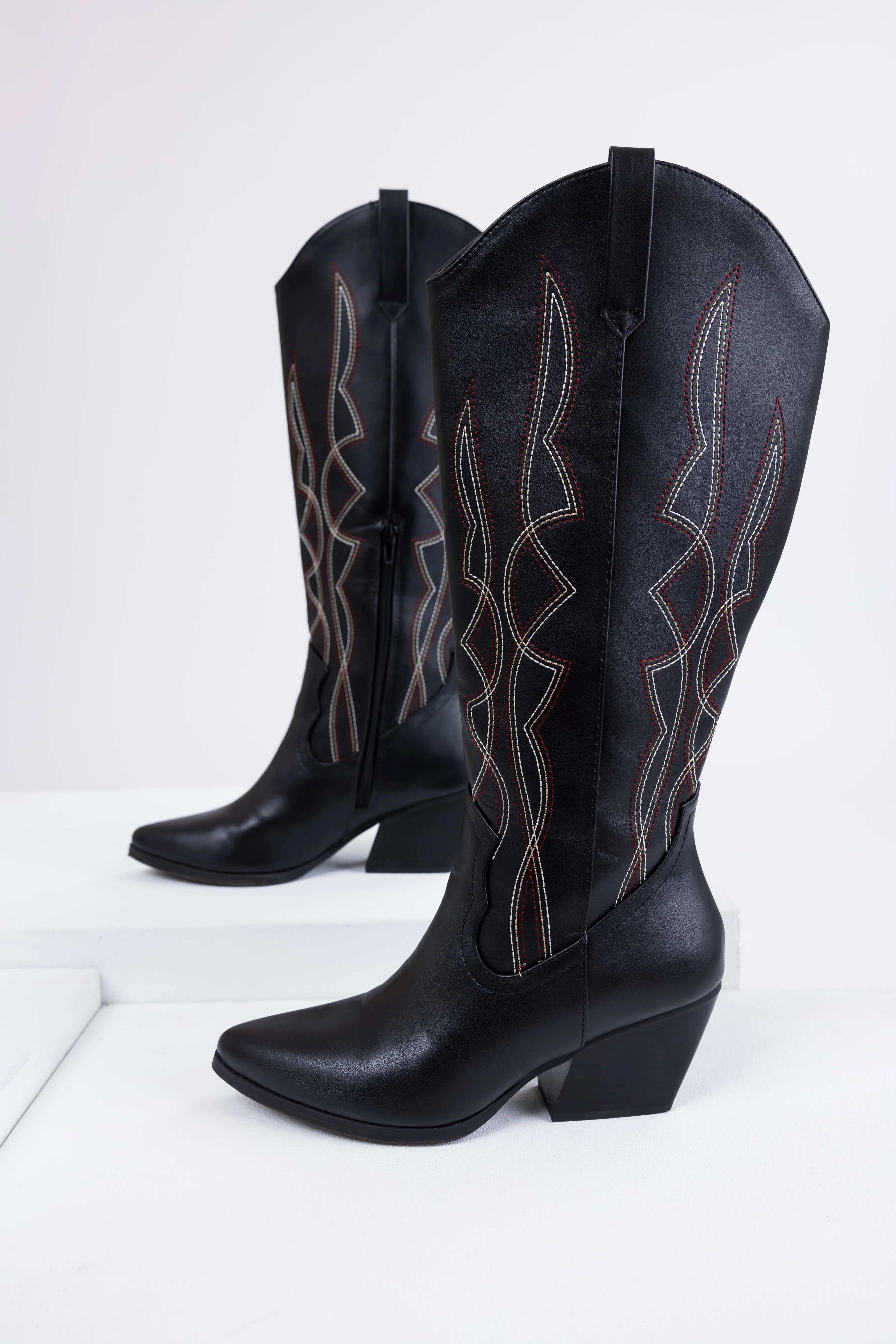 Black Western Style Knee High Boots - Image 2