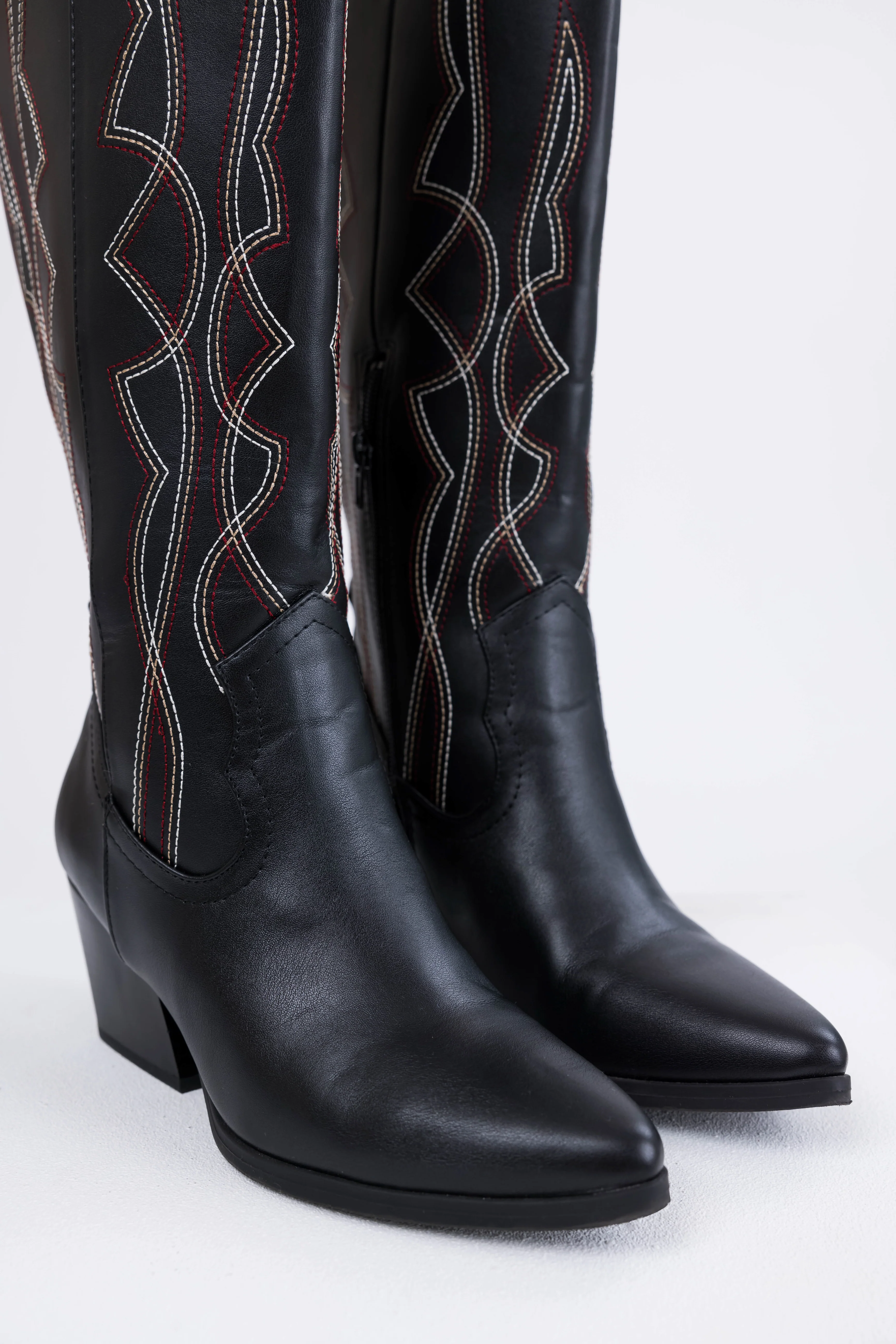 Black Western Style Knee High Boots - Image 3