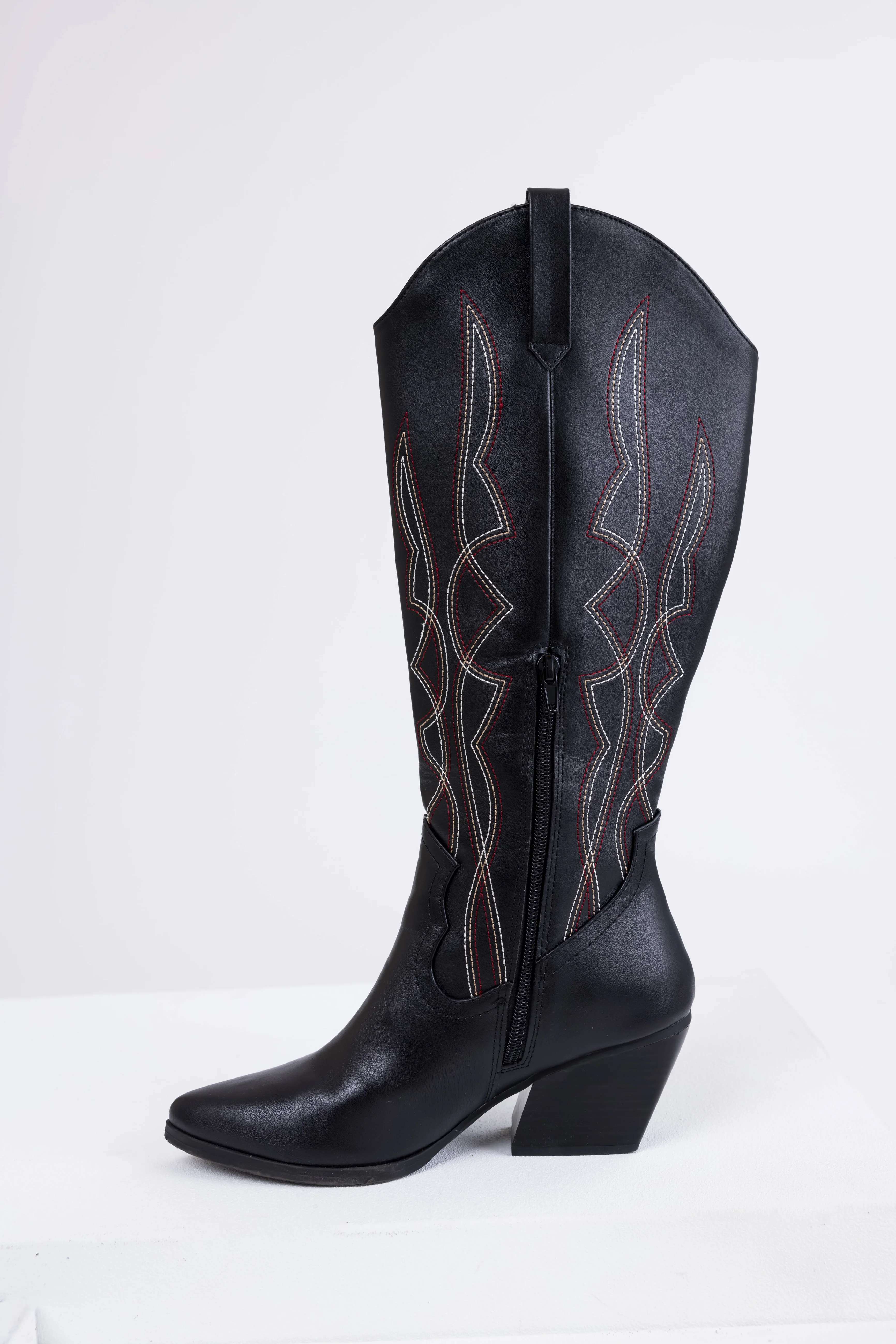 Black Western Style Knee High Boots - Image 4