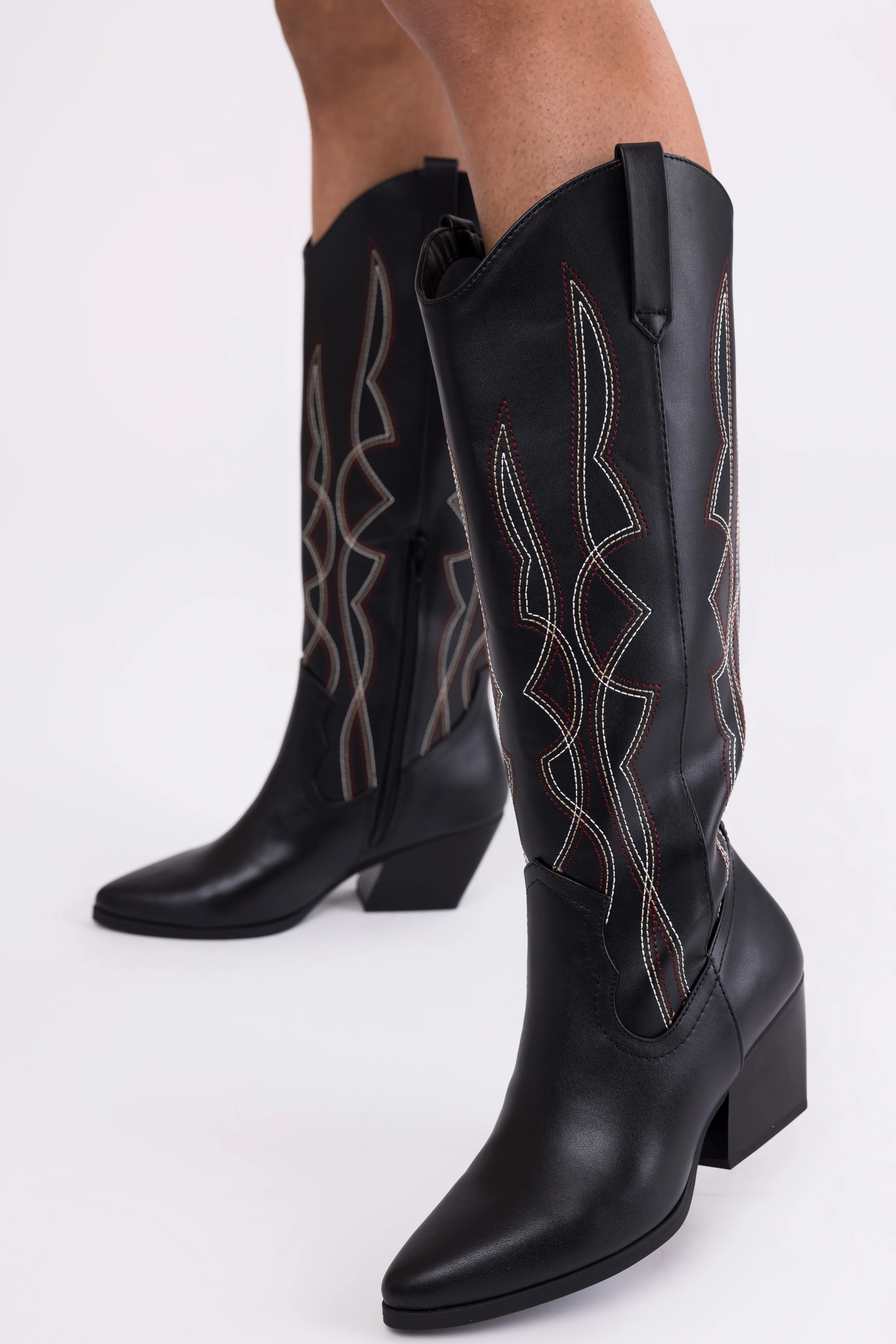 Black Western Style Knee High Boots - Image 5